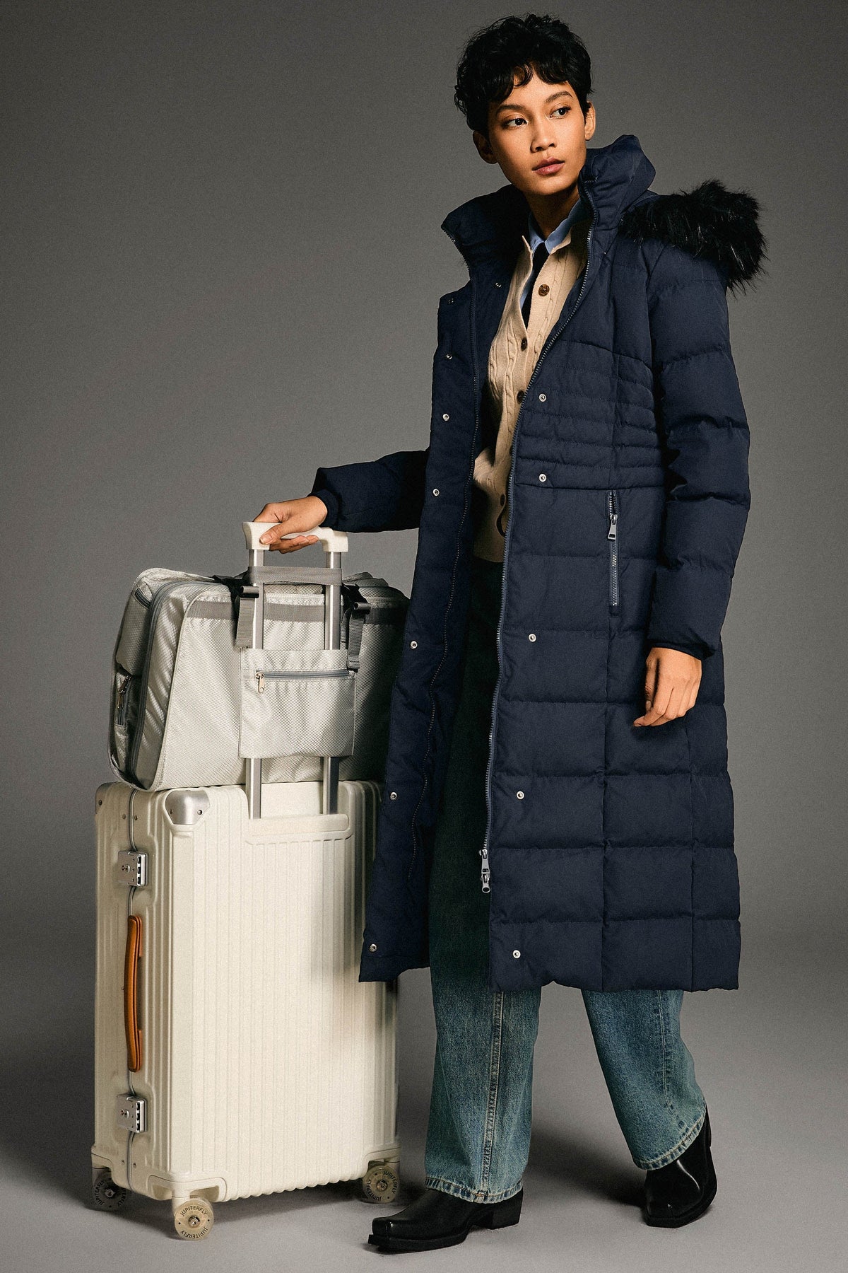 Long Puffer Down Coat with Hood Fur