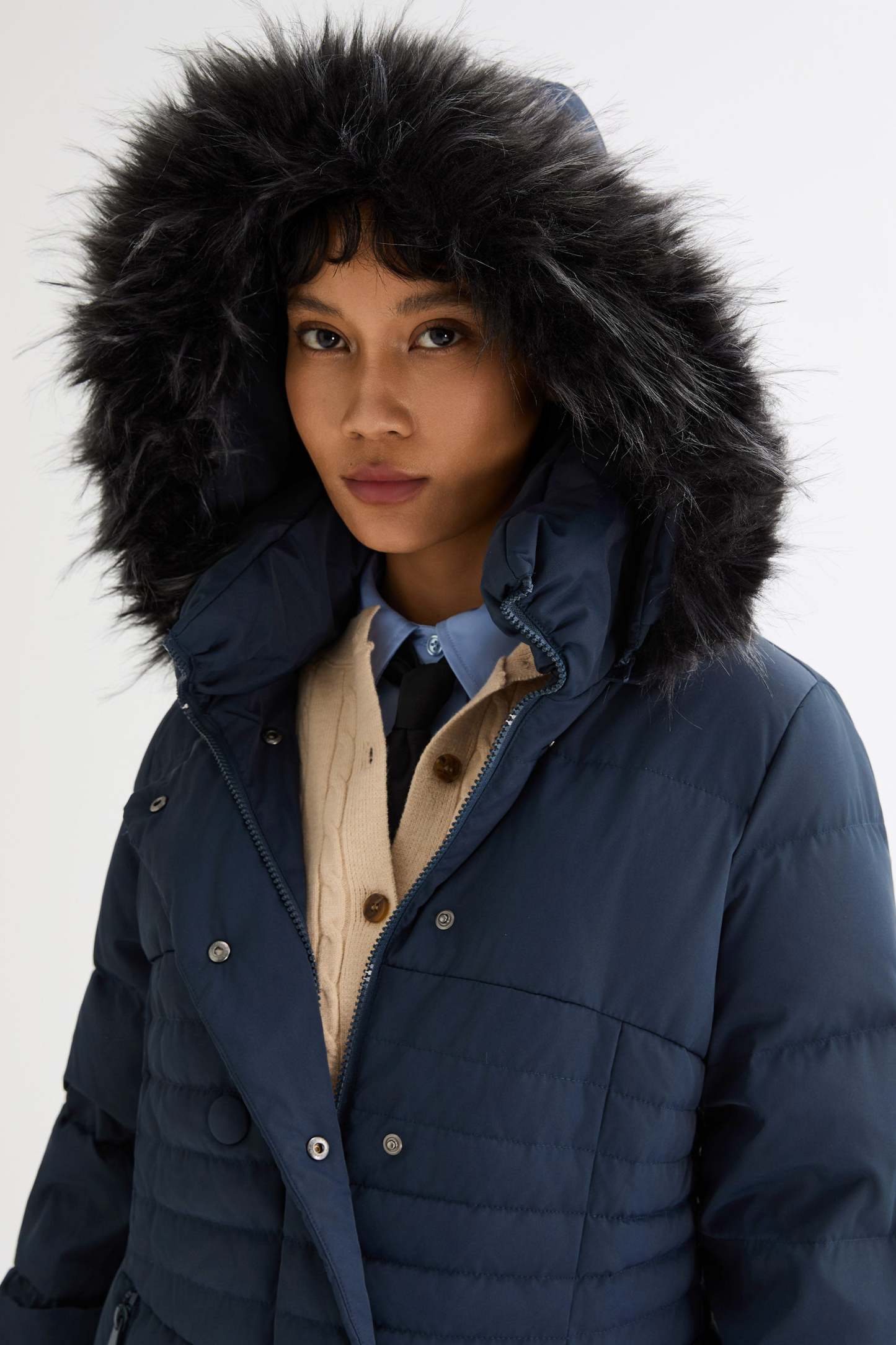 Long Puffer Down Coat with Hood Fur