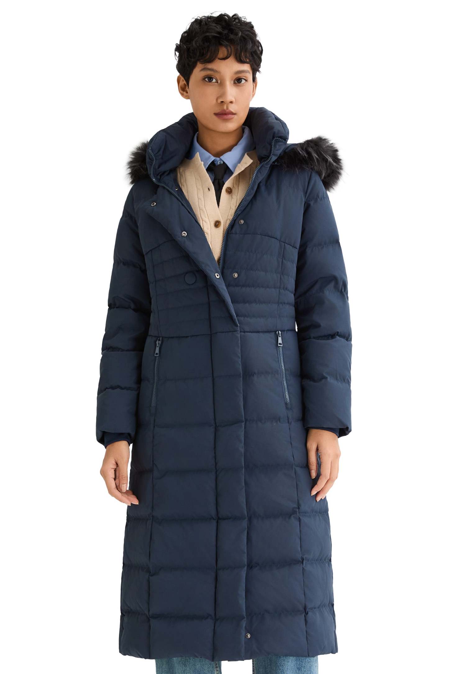 Long Puffer Down Coat with Hood Fur