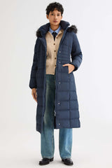 Long Puffer Down Coat with Hood Fur