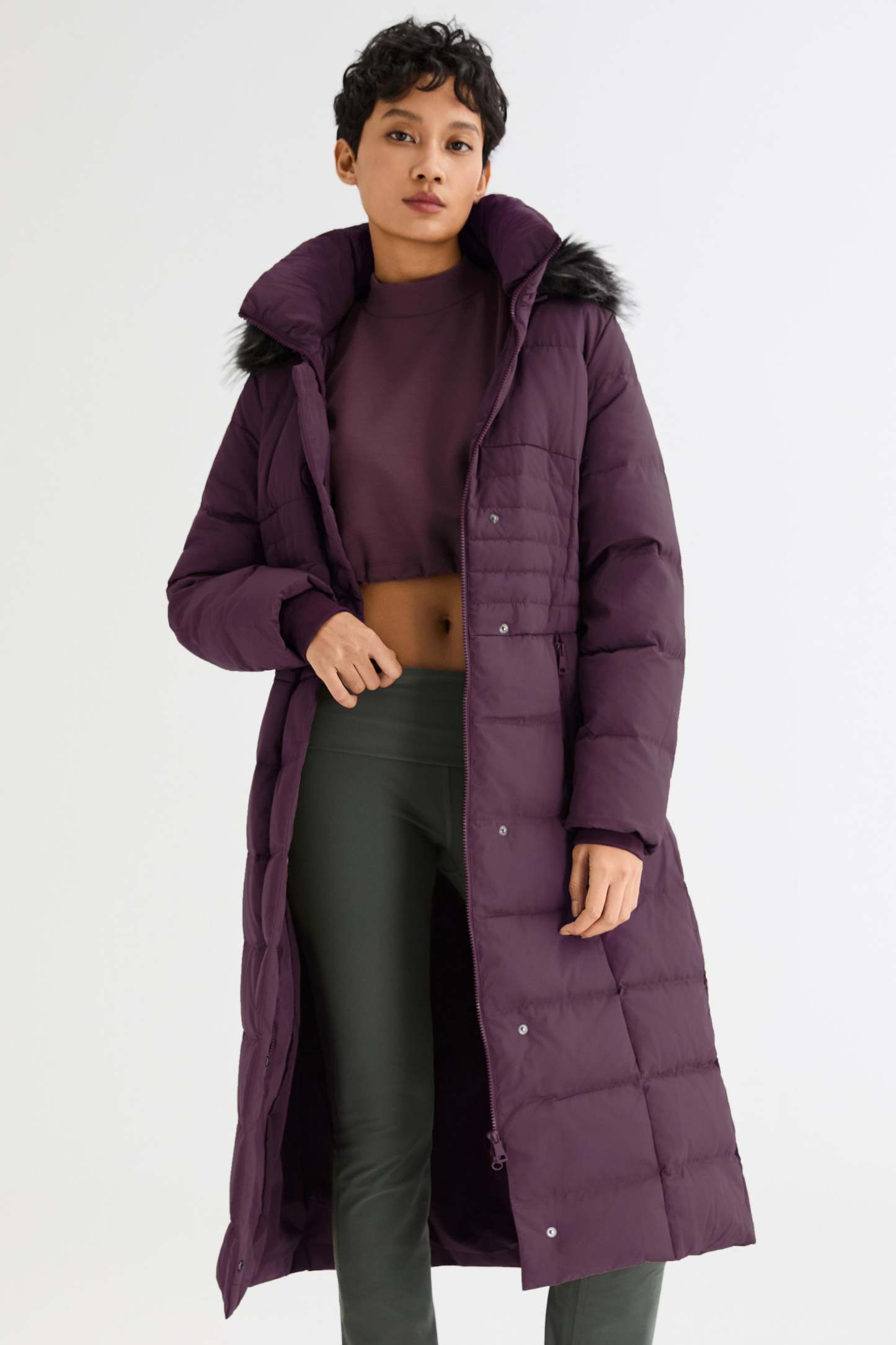 Long Puffer Down Coat with Hood Fur