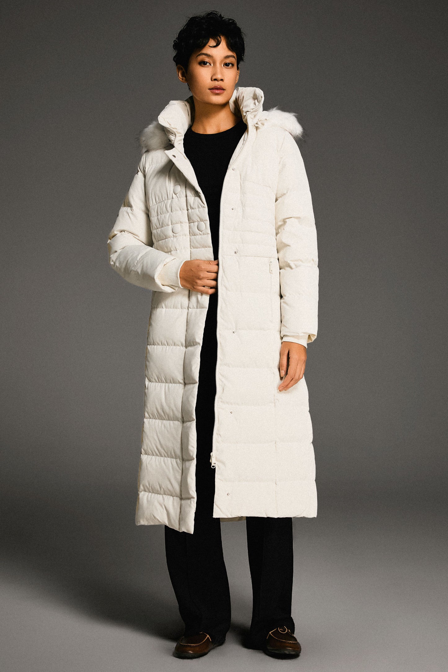 Long Puffer Down Coat with Hood Fur