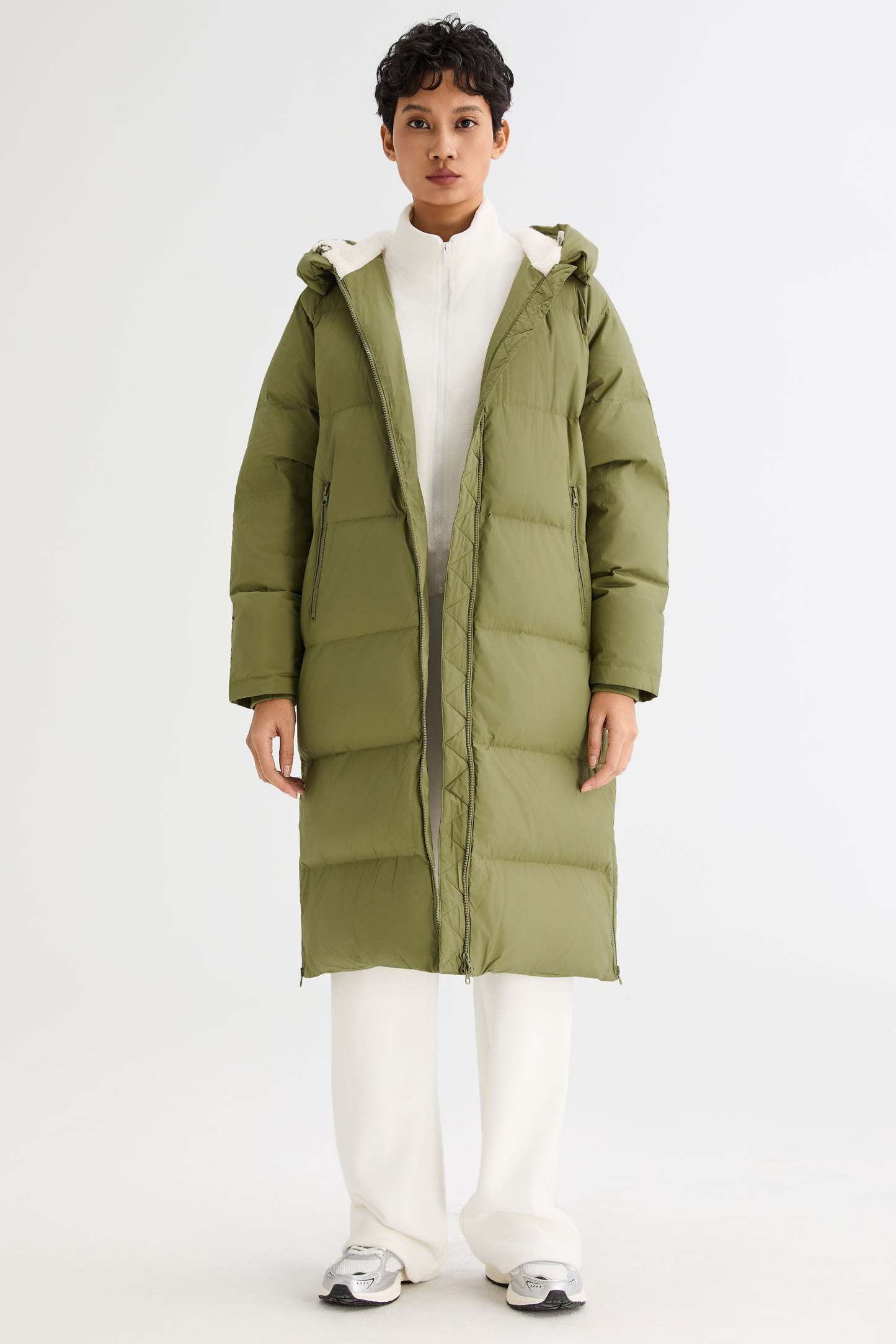 Long Puffer Down Jacket with Hem Slit