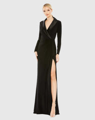 Black Long Sleeve Faux Tuxedo Gown