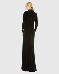 Black Long Sleeve Faux Tuxedo Gown