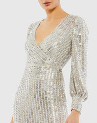 Silver Long Sleeve Midi Dress