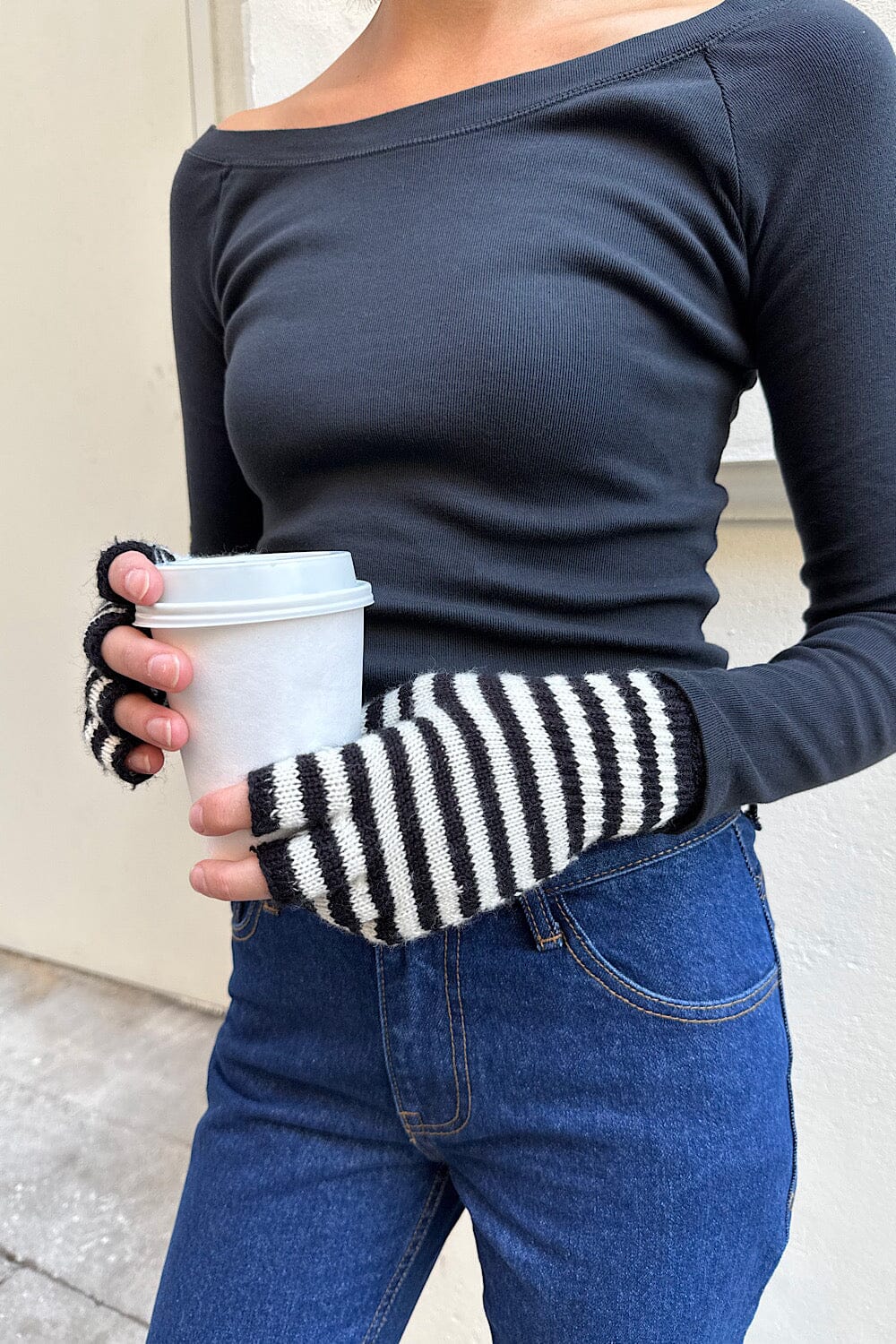 Fingerless Wool Striped Gloves