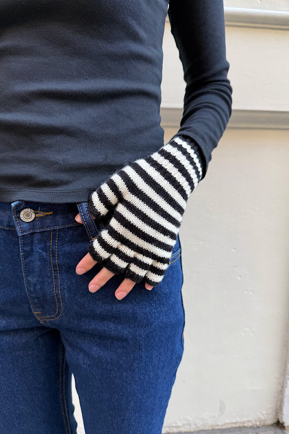 Fingerless Wool Striped Gloves