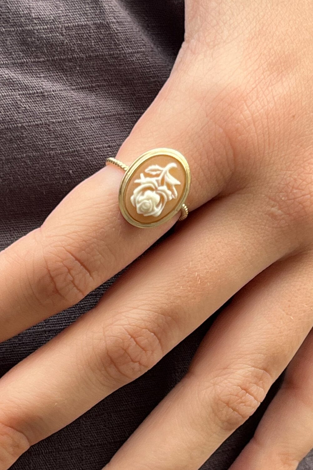 Copper Flower Cameo Ring