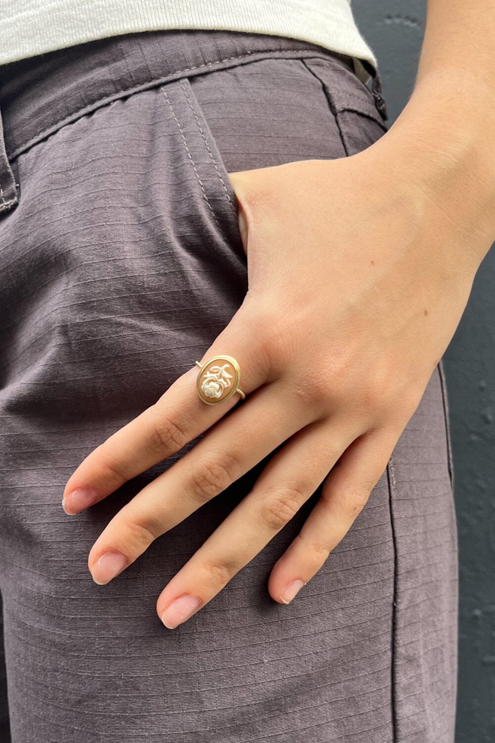 Copper Flower Cameo Ring