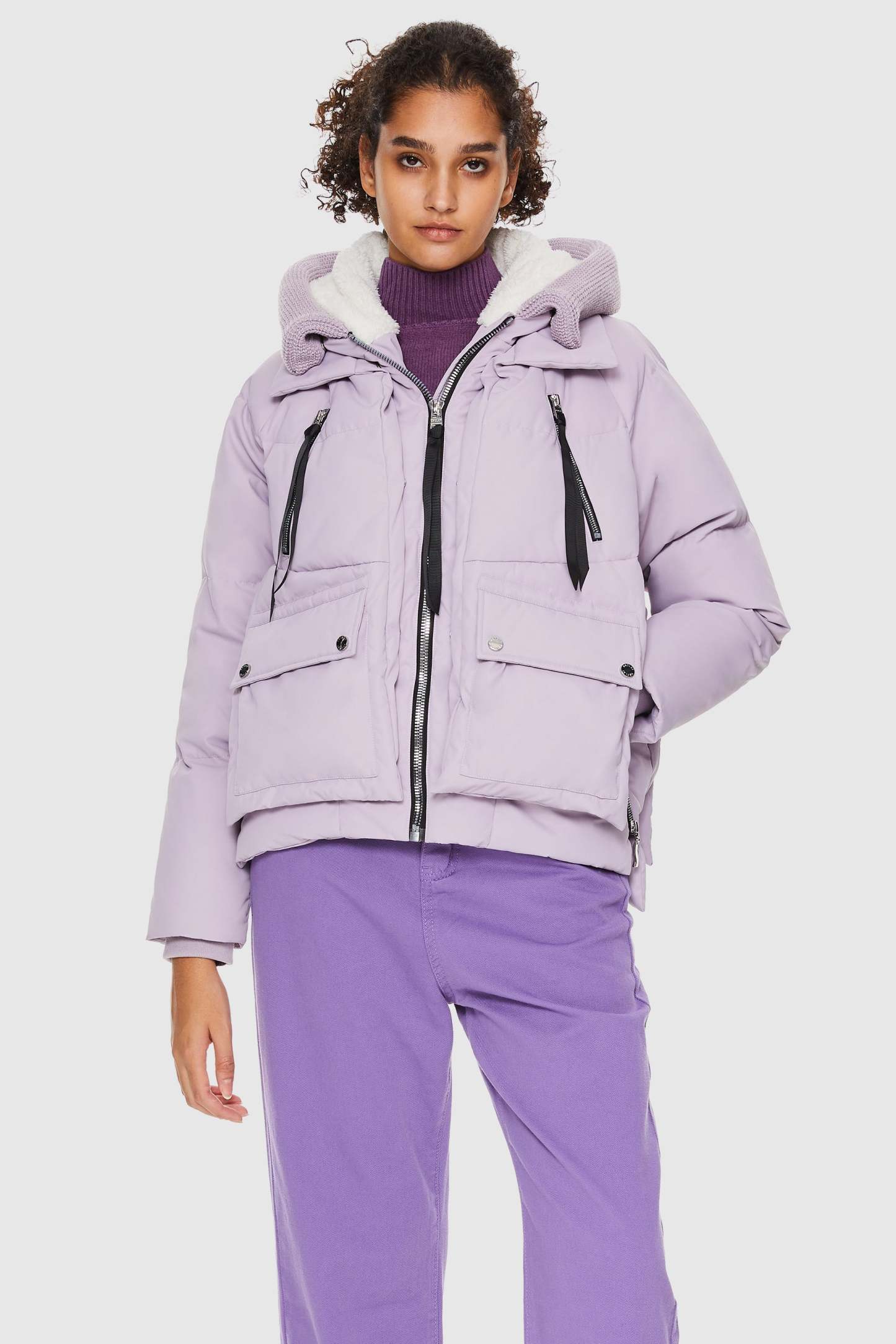 092 Universe® Knitted Brim Hooded Down Coat