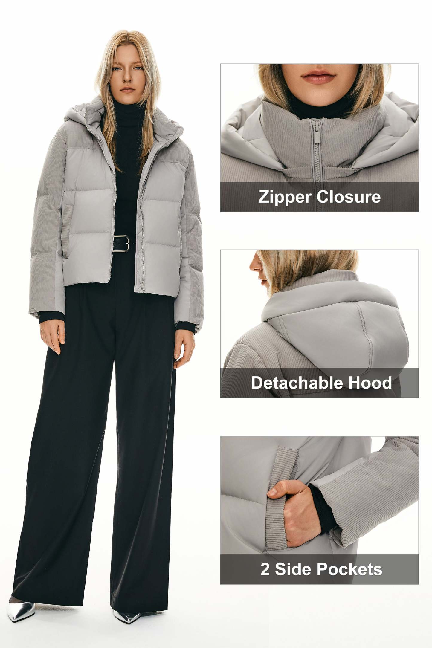 Cropped Down Puffer Jacket Winter Hooded