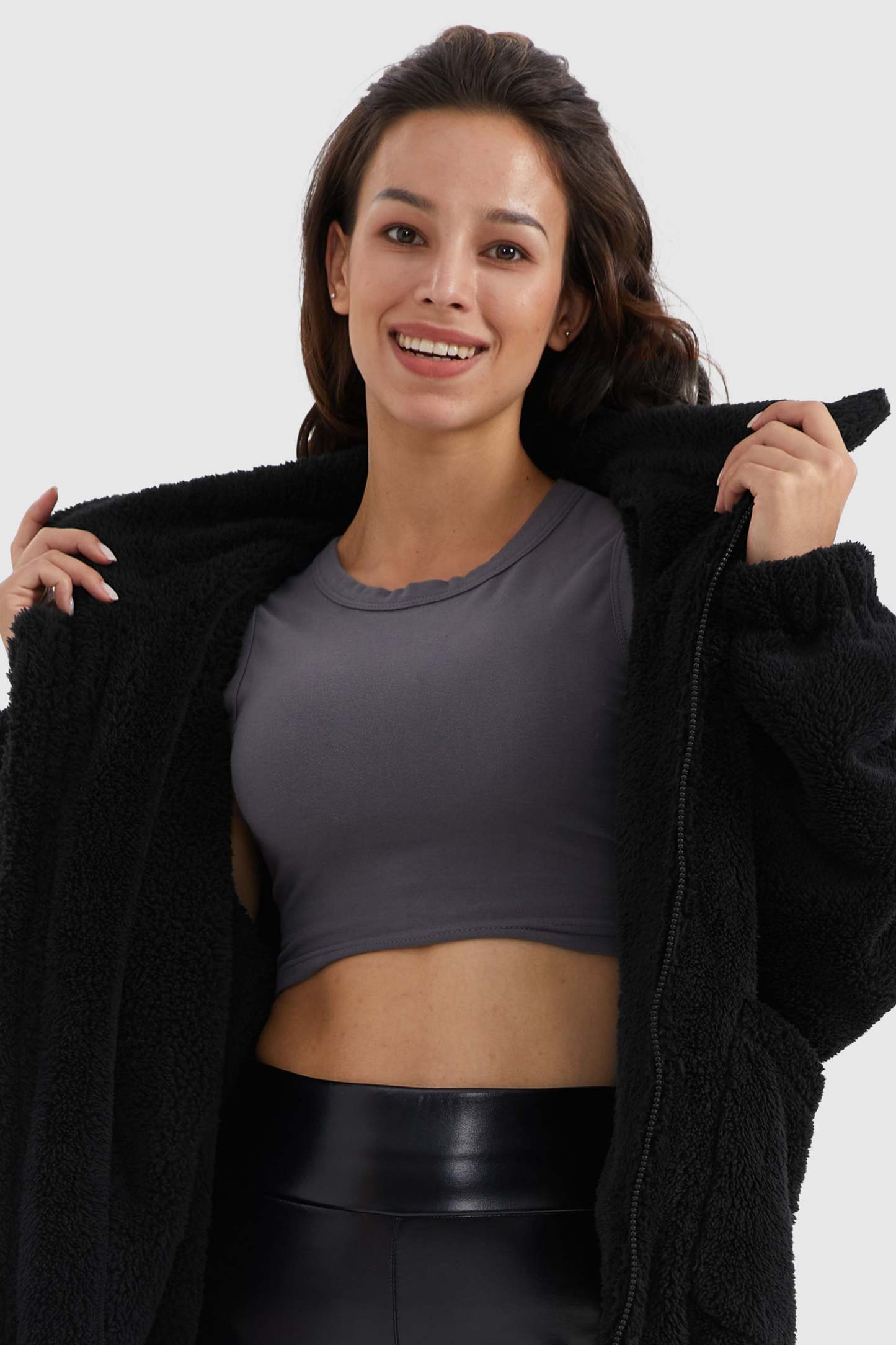 Drawstring Hem Fleece Zip-Up