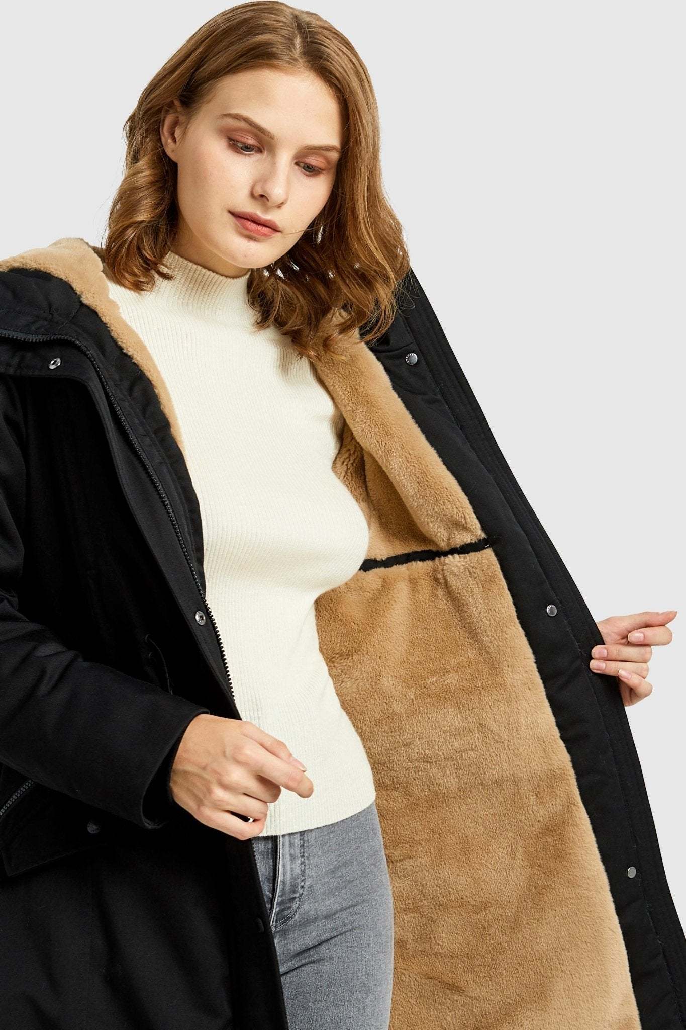 Fleece-Lined Hooded Parka Jacket with Pockets