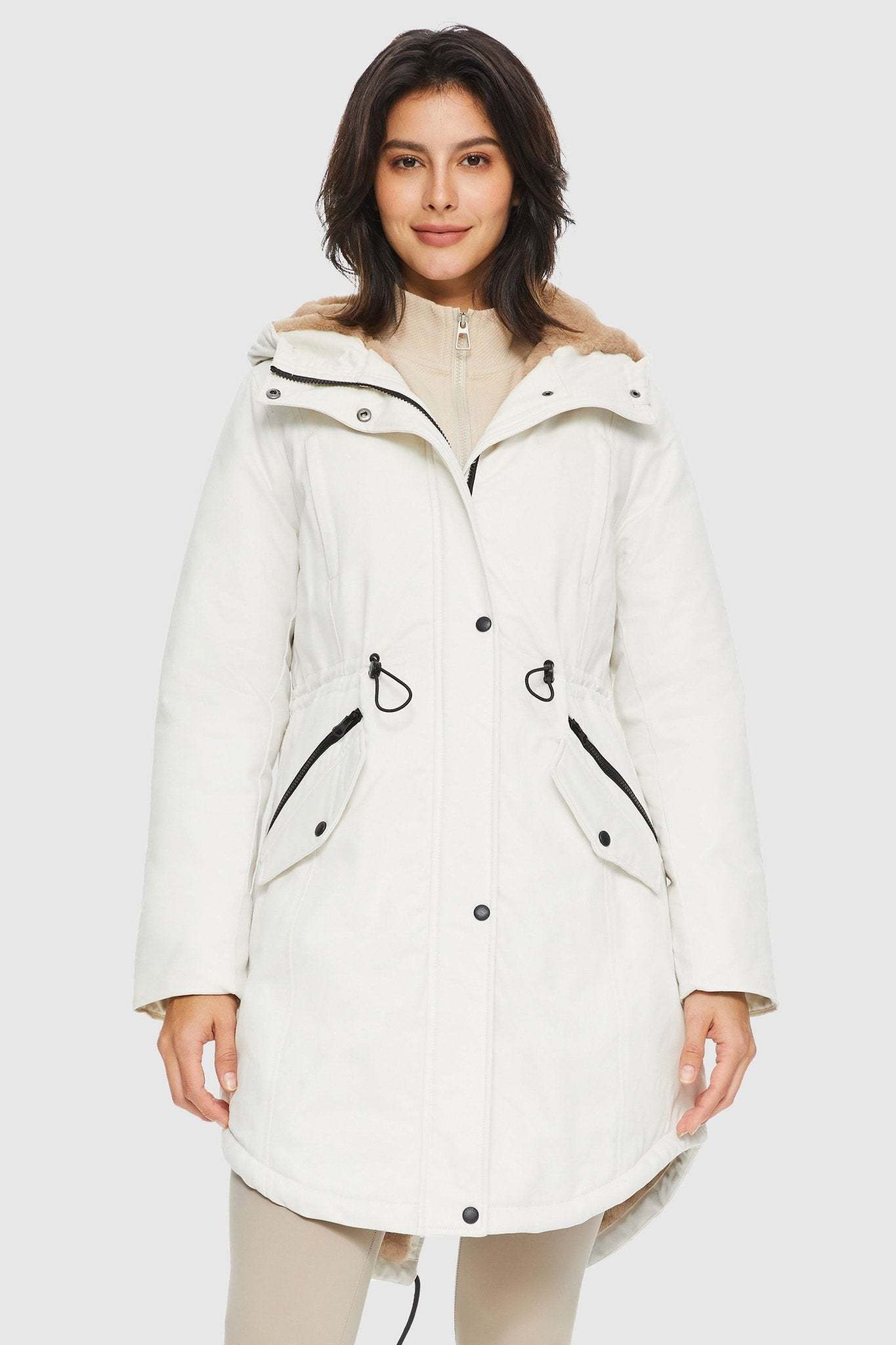 Fleece-Lined Hooded Parka Jacket with Pockets