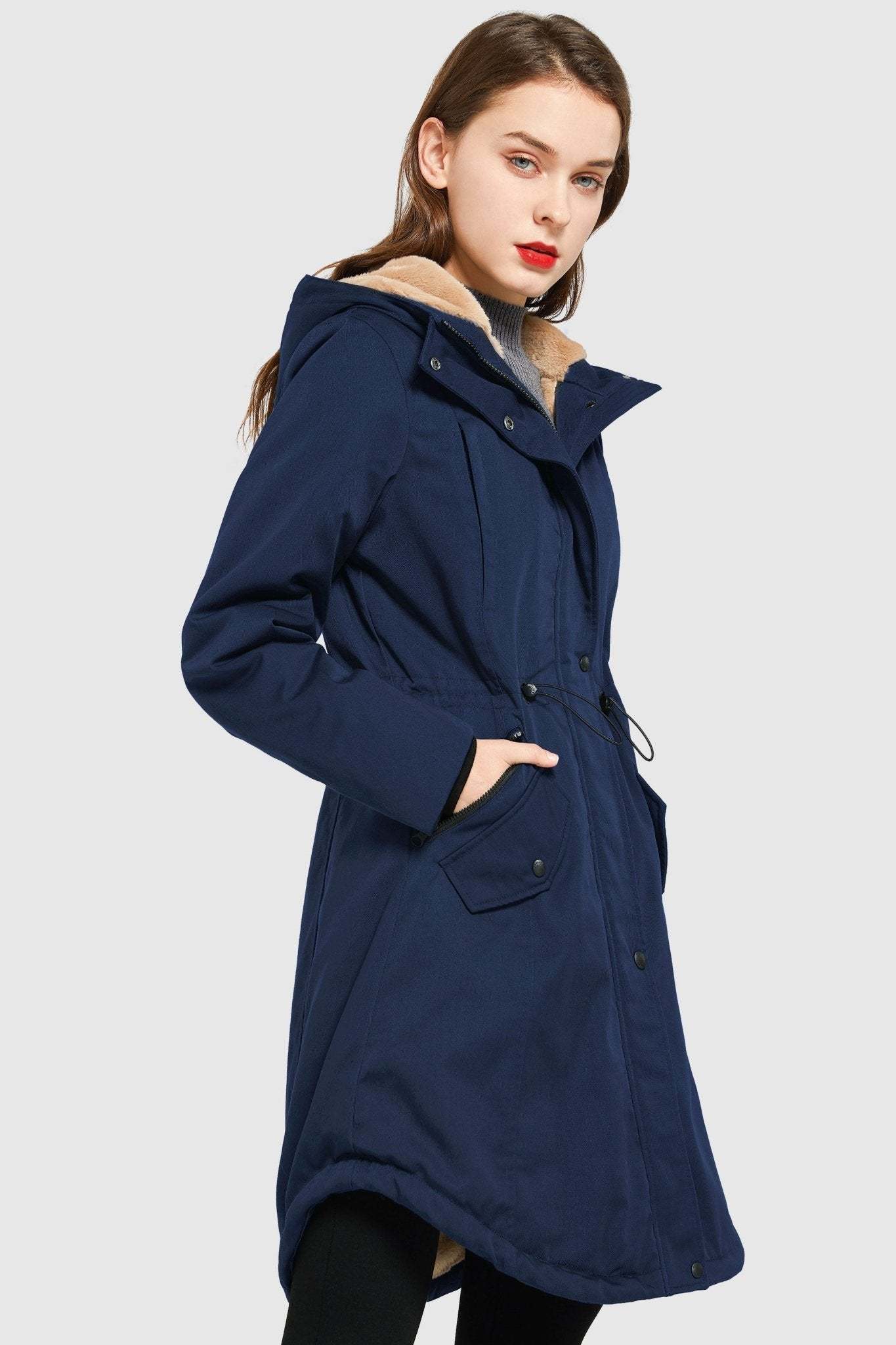 Fleece-Lined Hooded Parka Jacket with Pockets