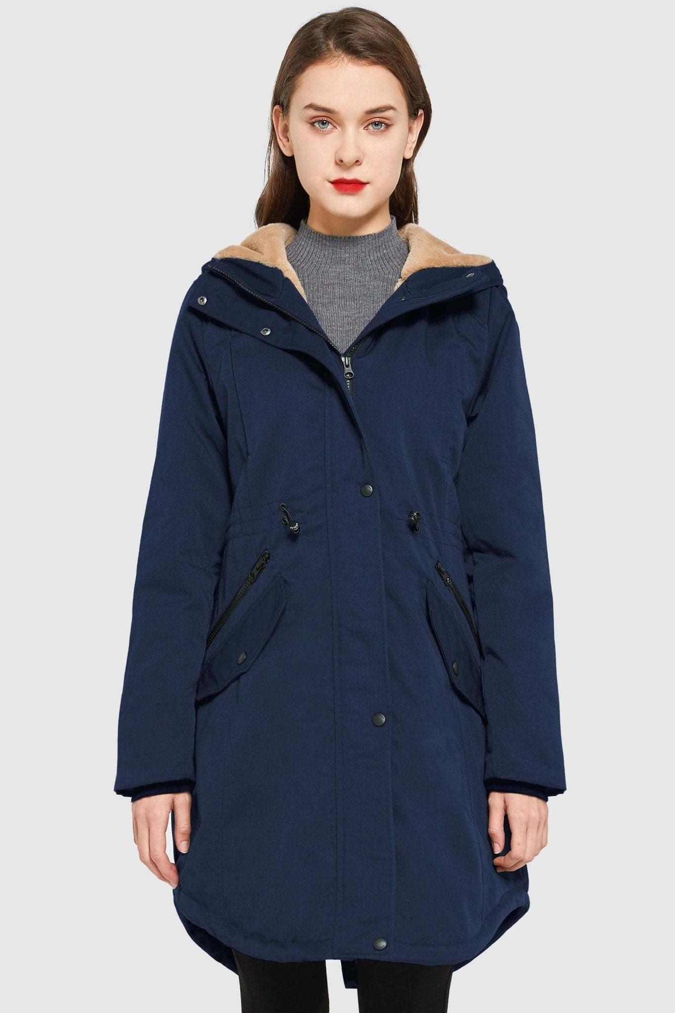 Fleece-Lined Hooded Parka Jacket with Pockets