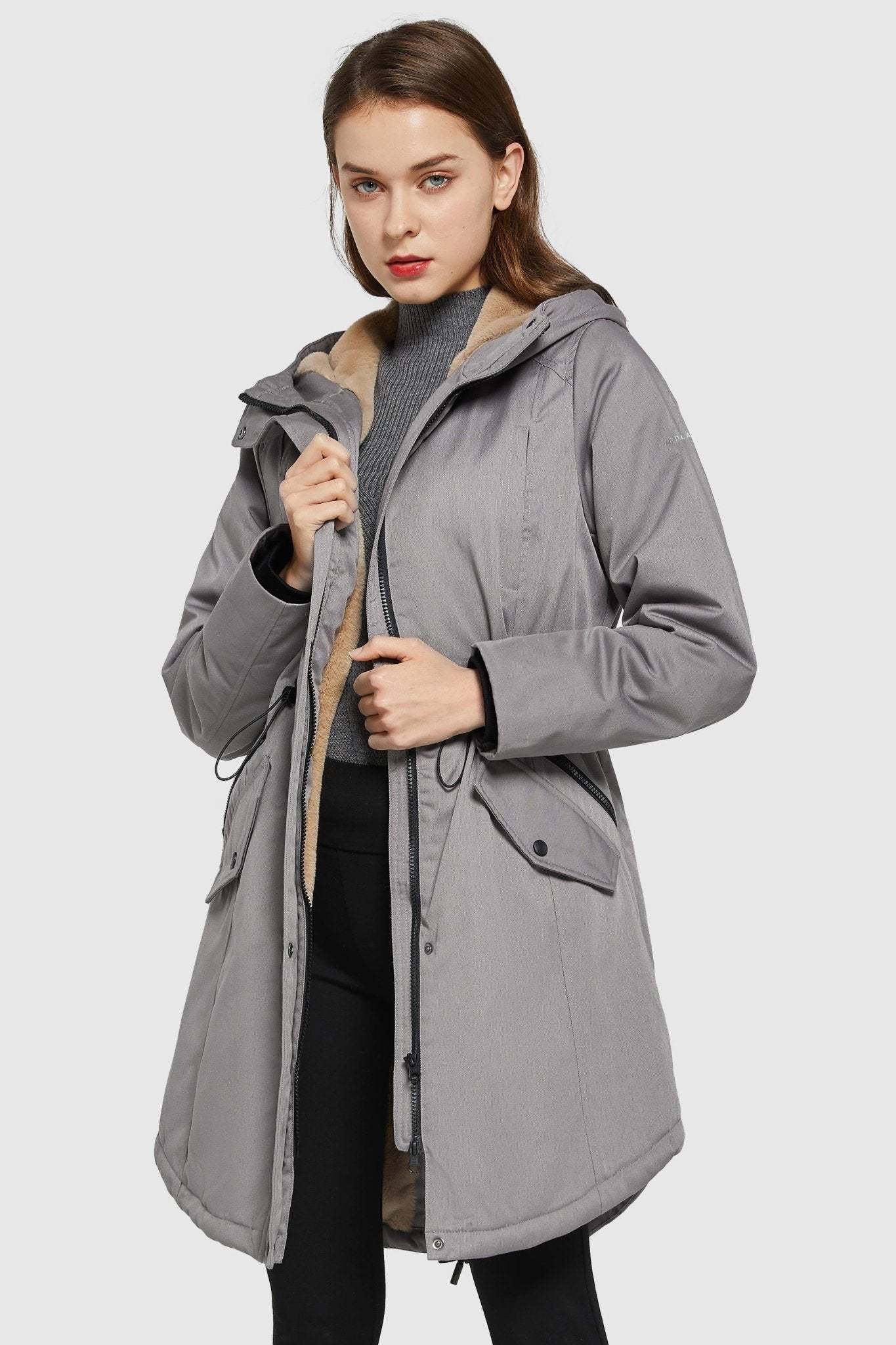 Fleece-Lined Hooded Parka Jacket with Pockets