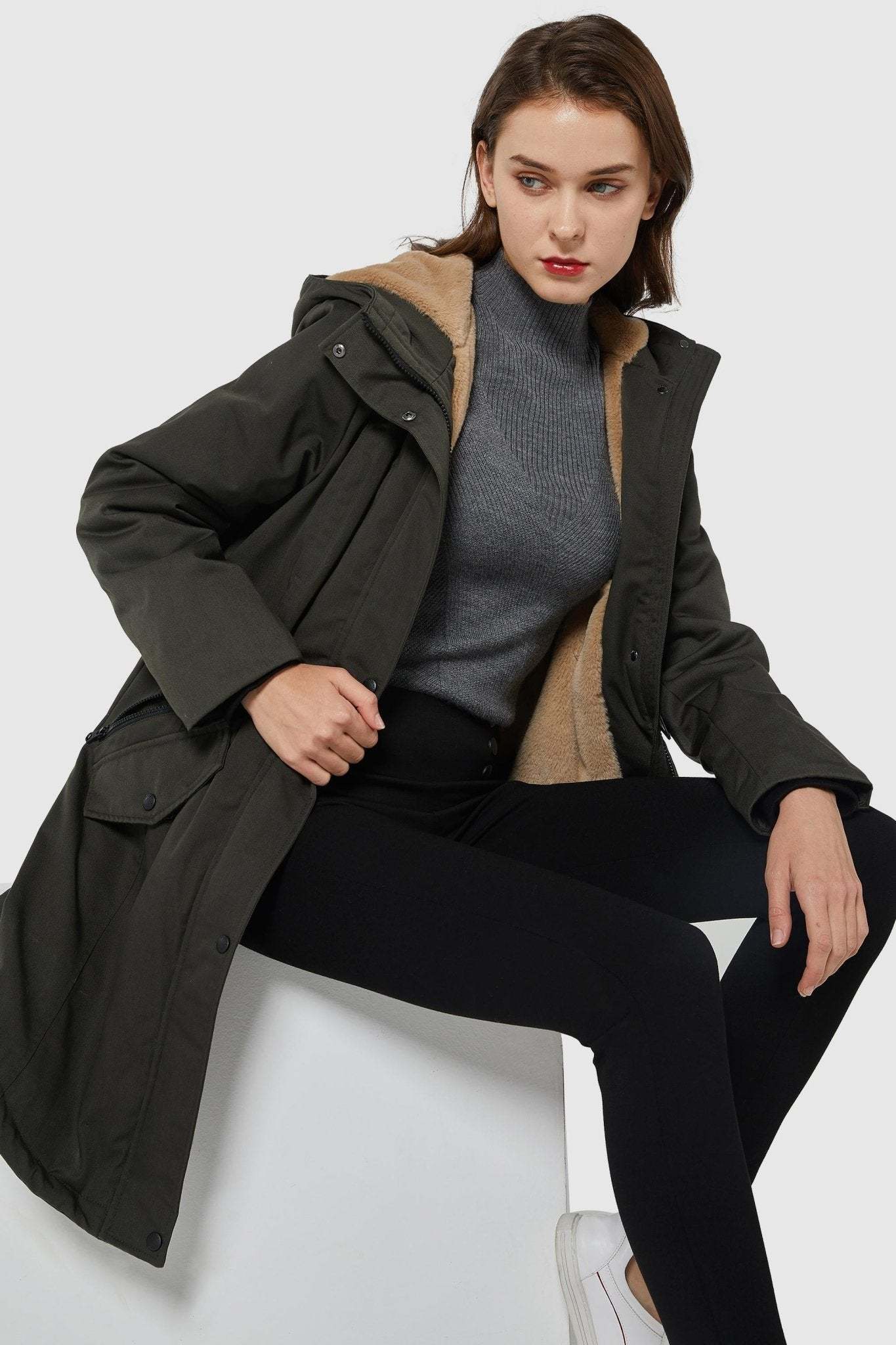 Fleece-Lined Hooded Parka Jacket with Pockets