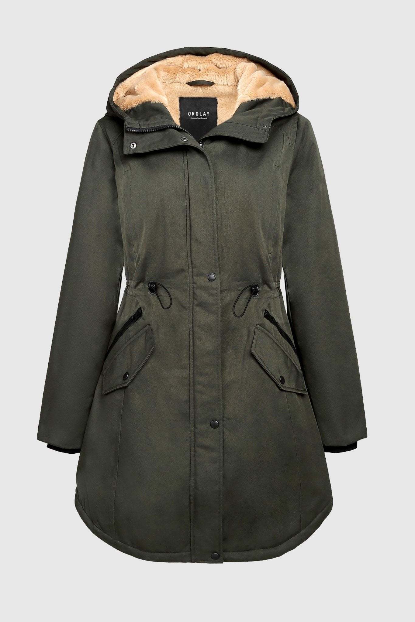 Fleece-Lined Hooded Parka Jacket with Pockets