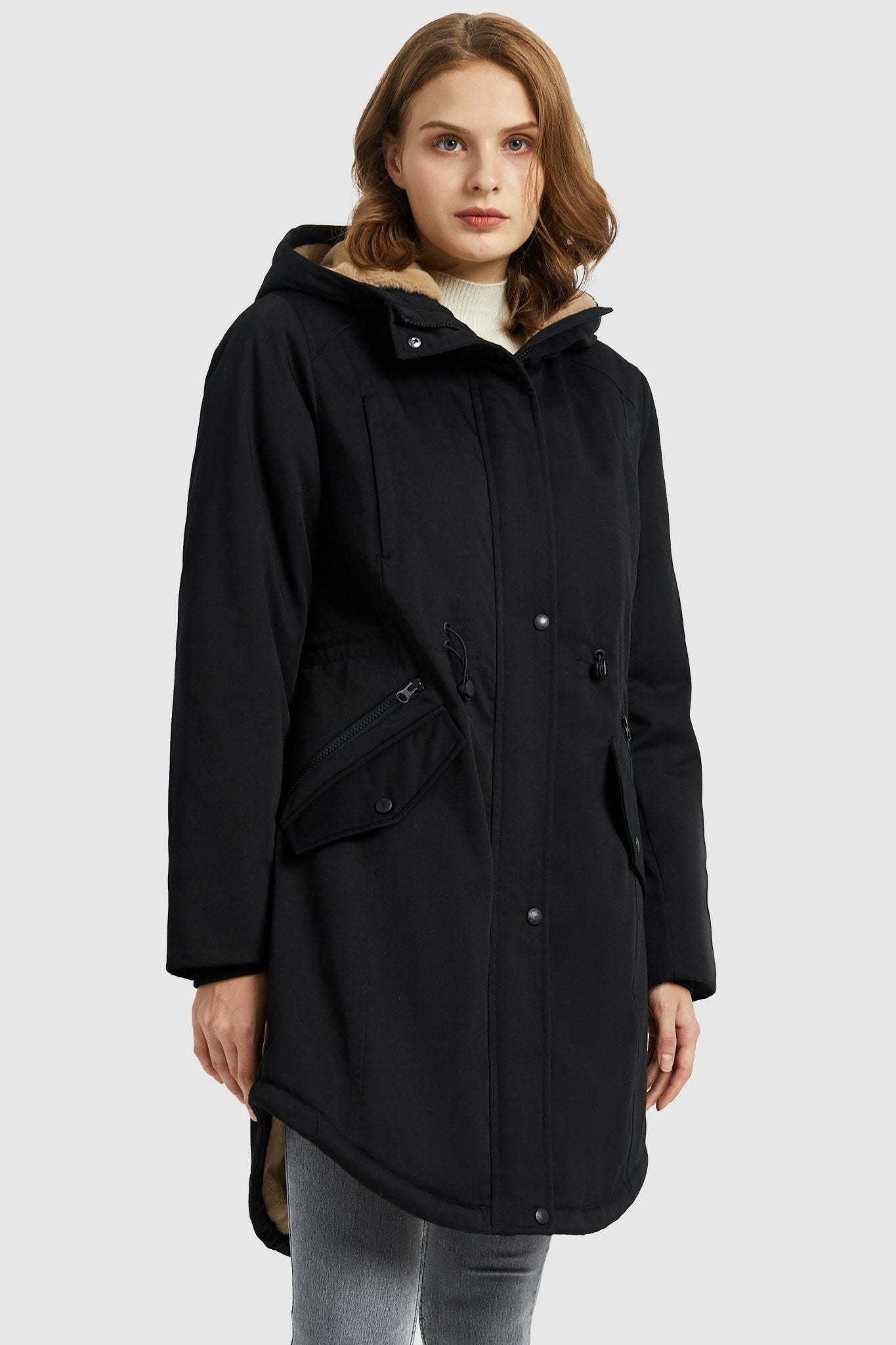 Fleece-Lined Hooded Parka Jacket with Pockets