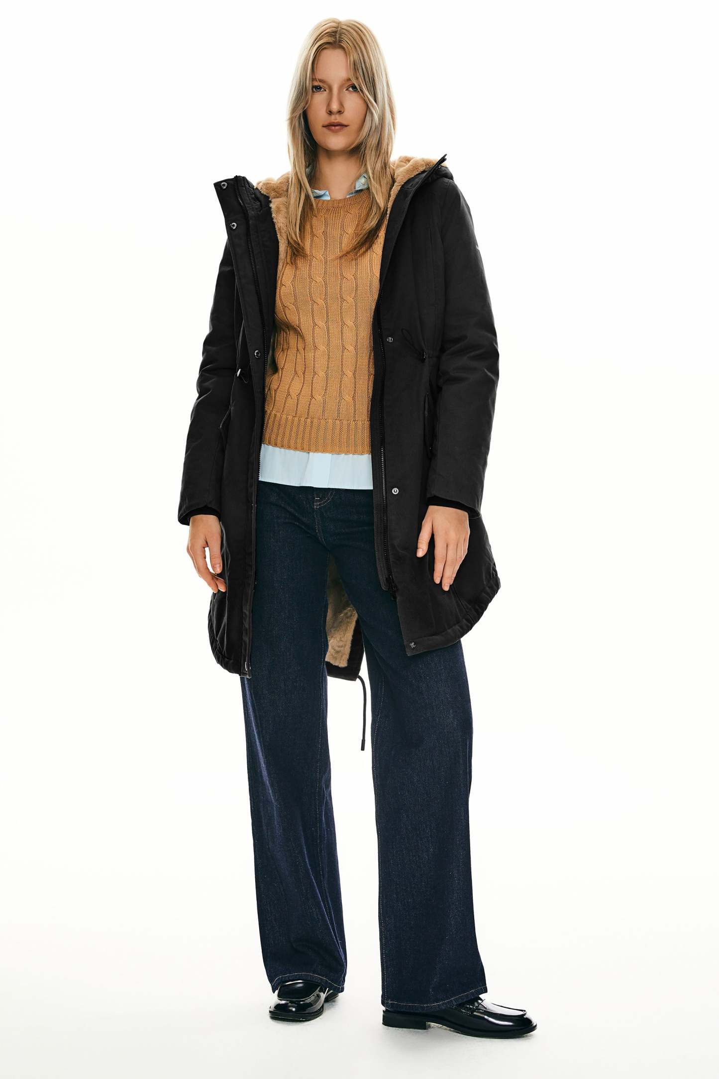 Fleece-Lined Hooded Parka Jacket with Pockets
