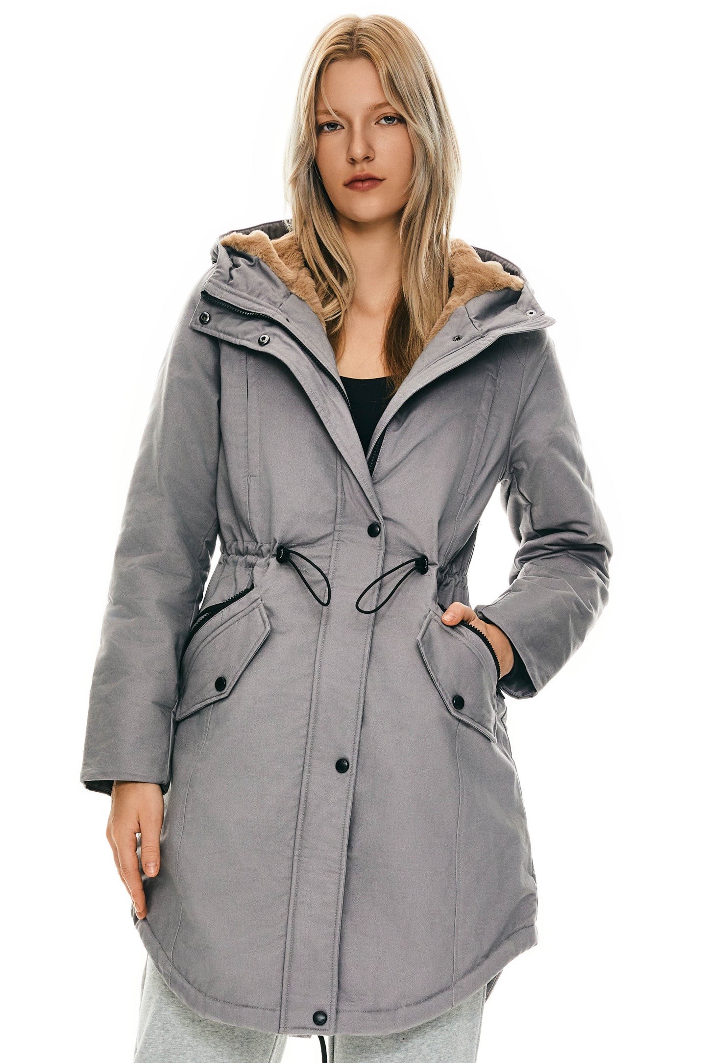 Fleece-Lined Hooded Parka Jacket with Pockets