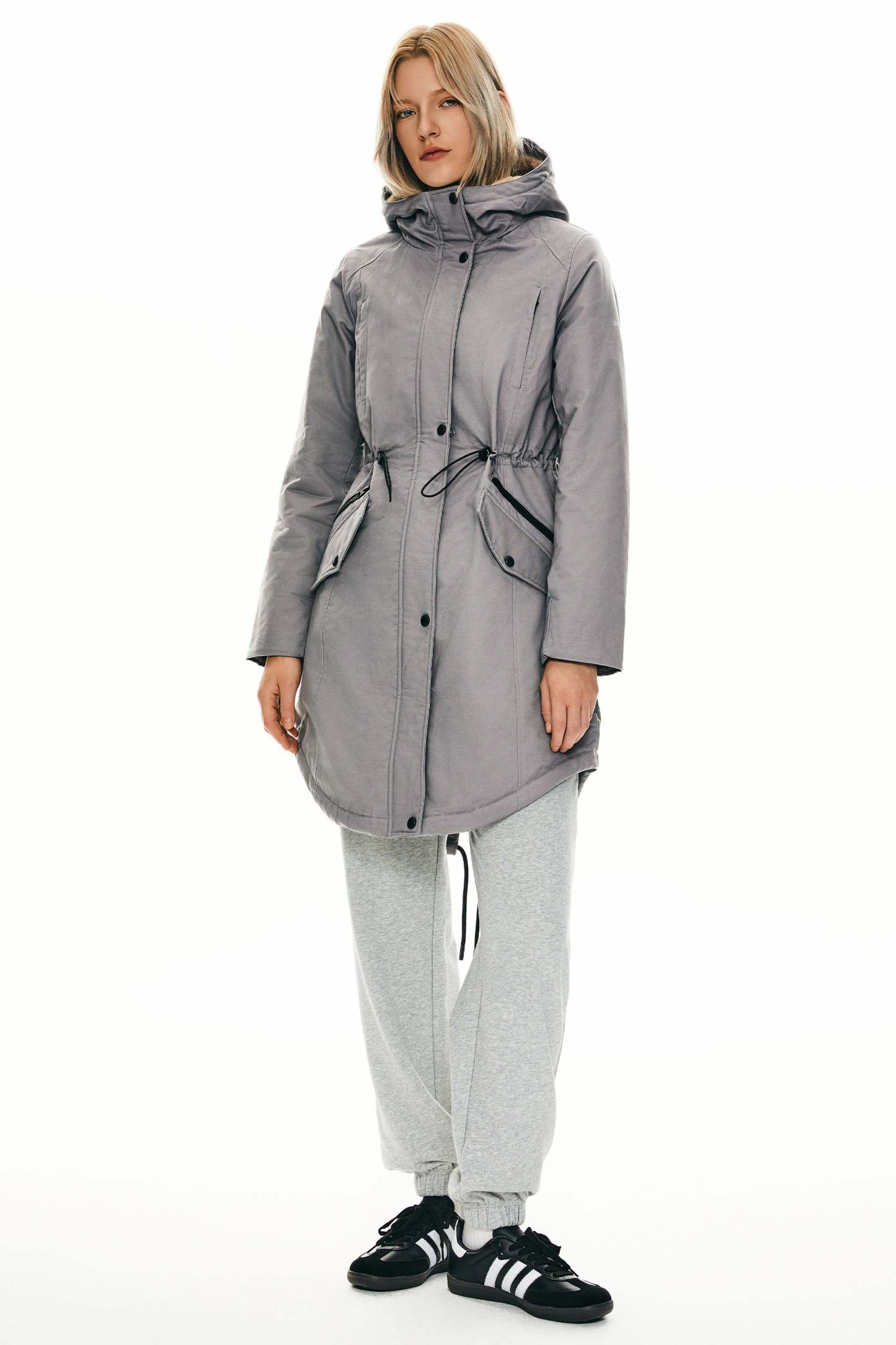 Fleece-Lined Hooded Parka Jacket with Pockets