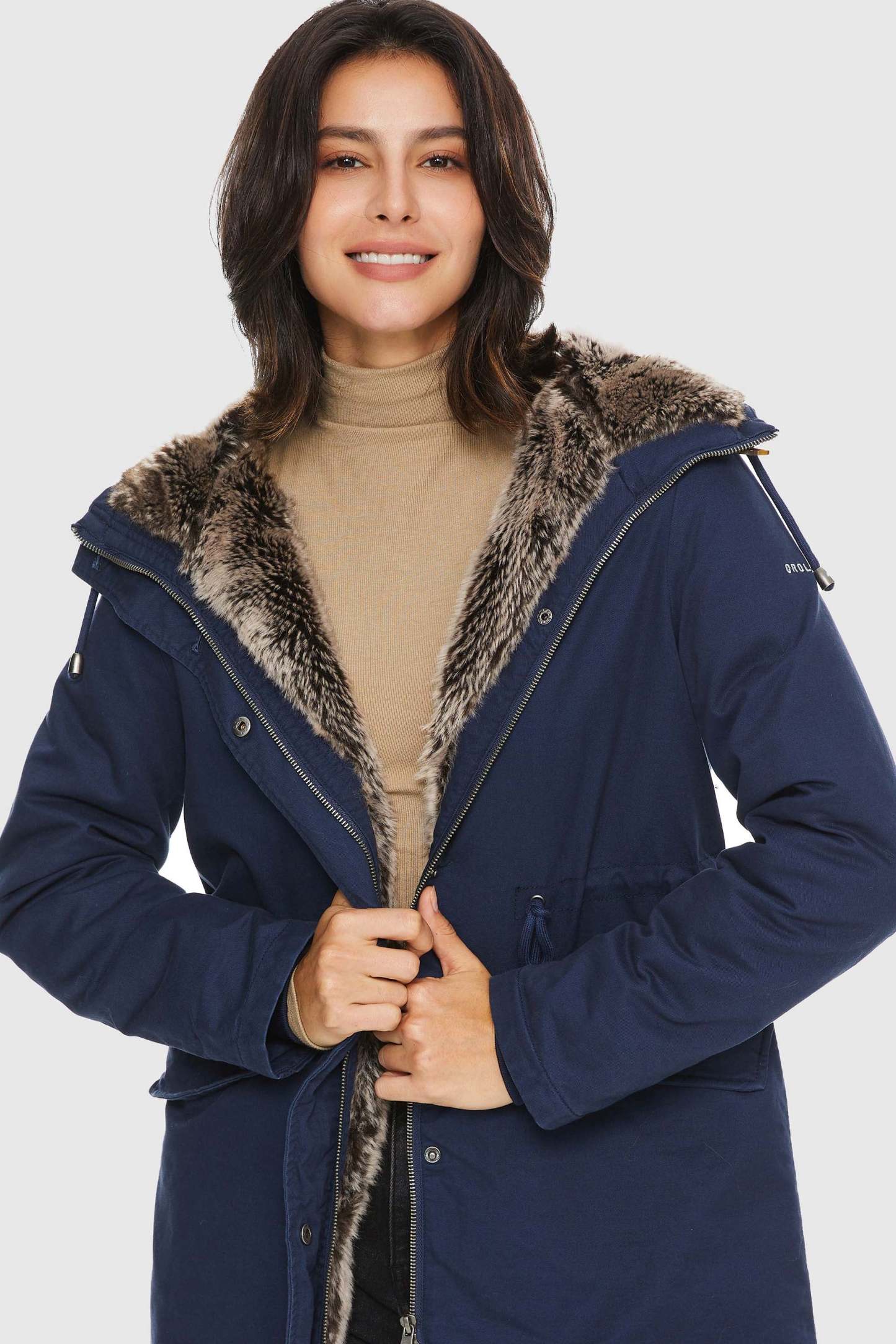 Faux Fur Lined Military Fleece Parka Jacket