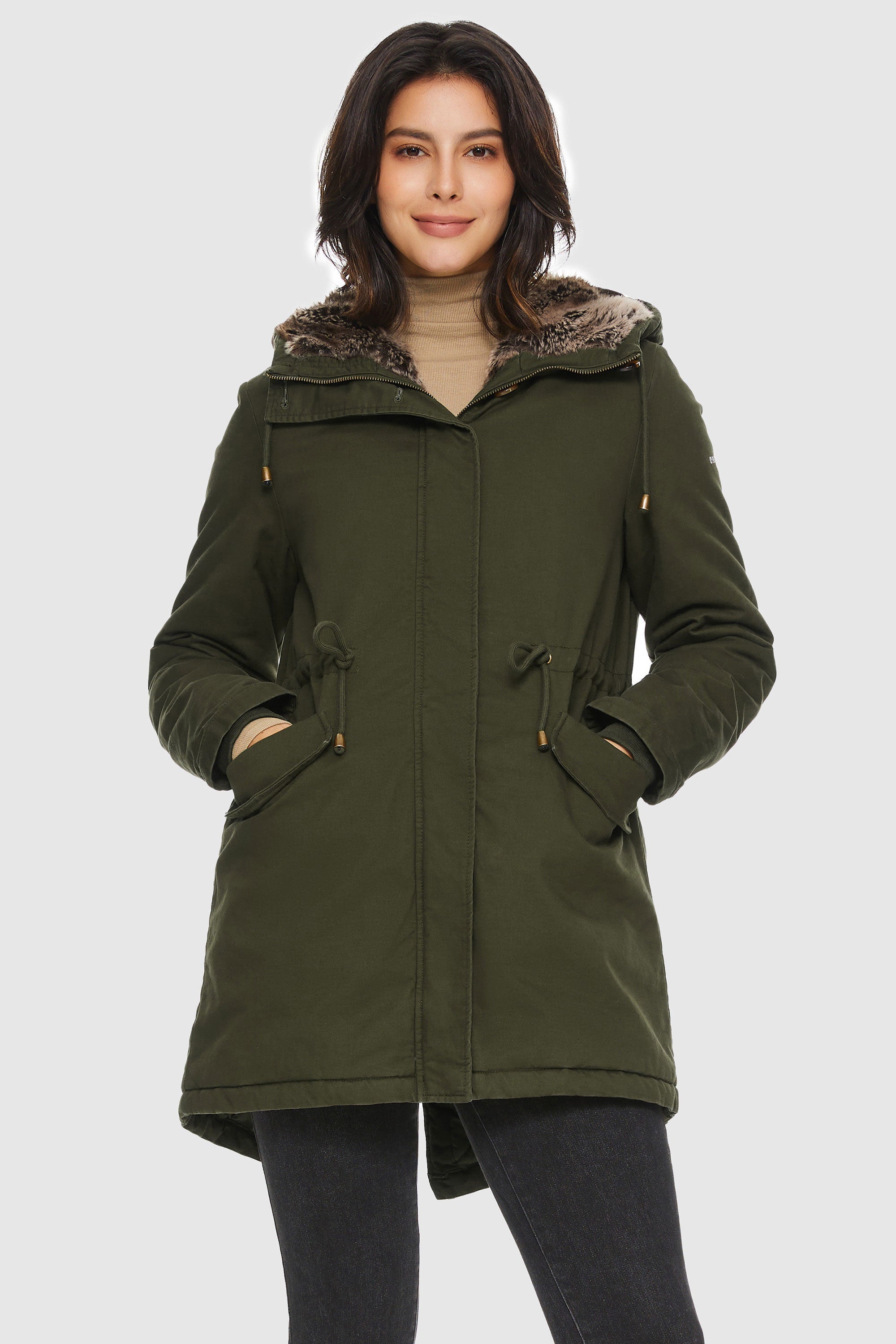 Faux Fur Lined Military Fleece Parka Jacket