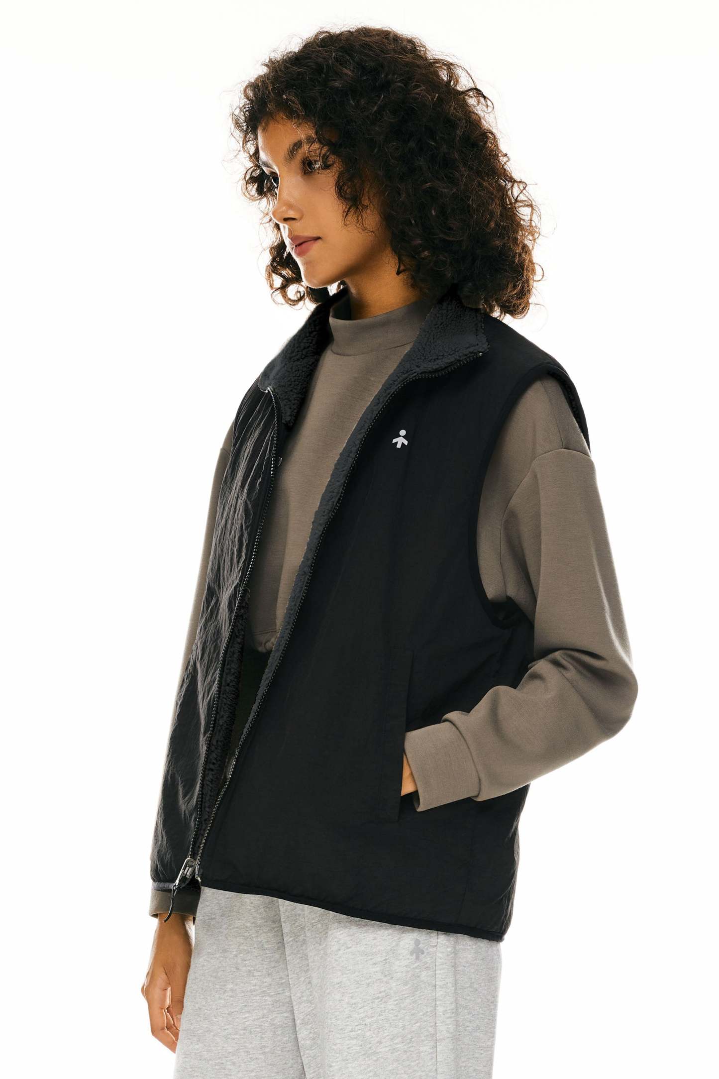 Oversized Fleece Reversible Vest Sherpa with Pockets