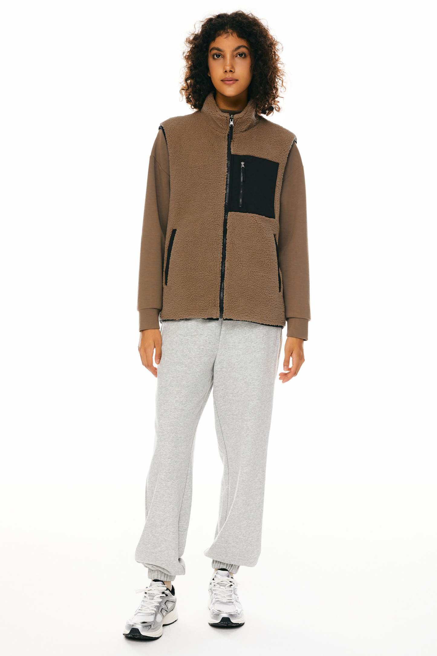 Oversized Fleece Reversible Vest Sherpa with Pockets