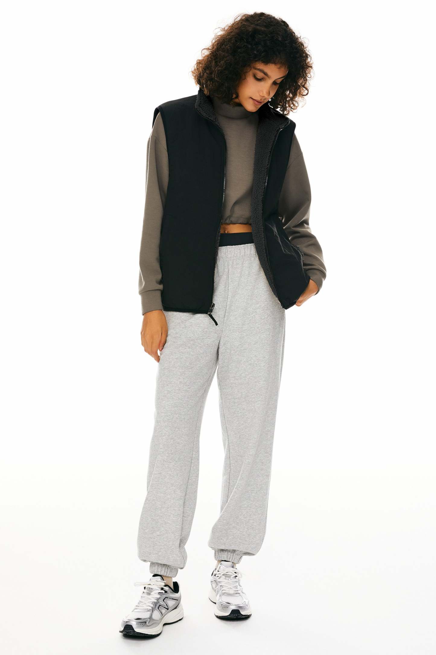 Oversized Fleece Reversible Vest Sherpa with Pockets