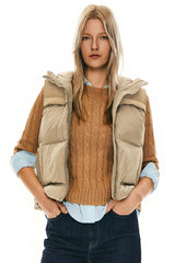 Hooded Puffer Down Vest Cropped Zip Up Lightweight