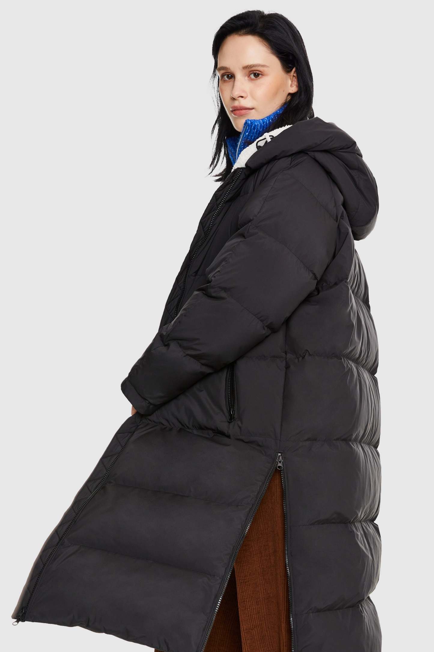 Long Puffer Down Jacket with Hem Slit