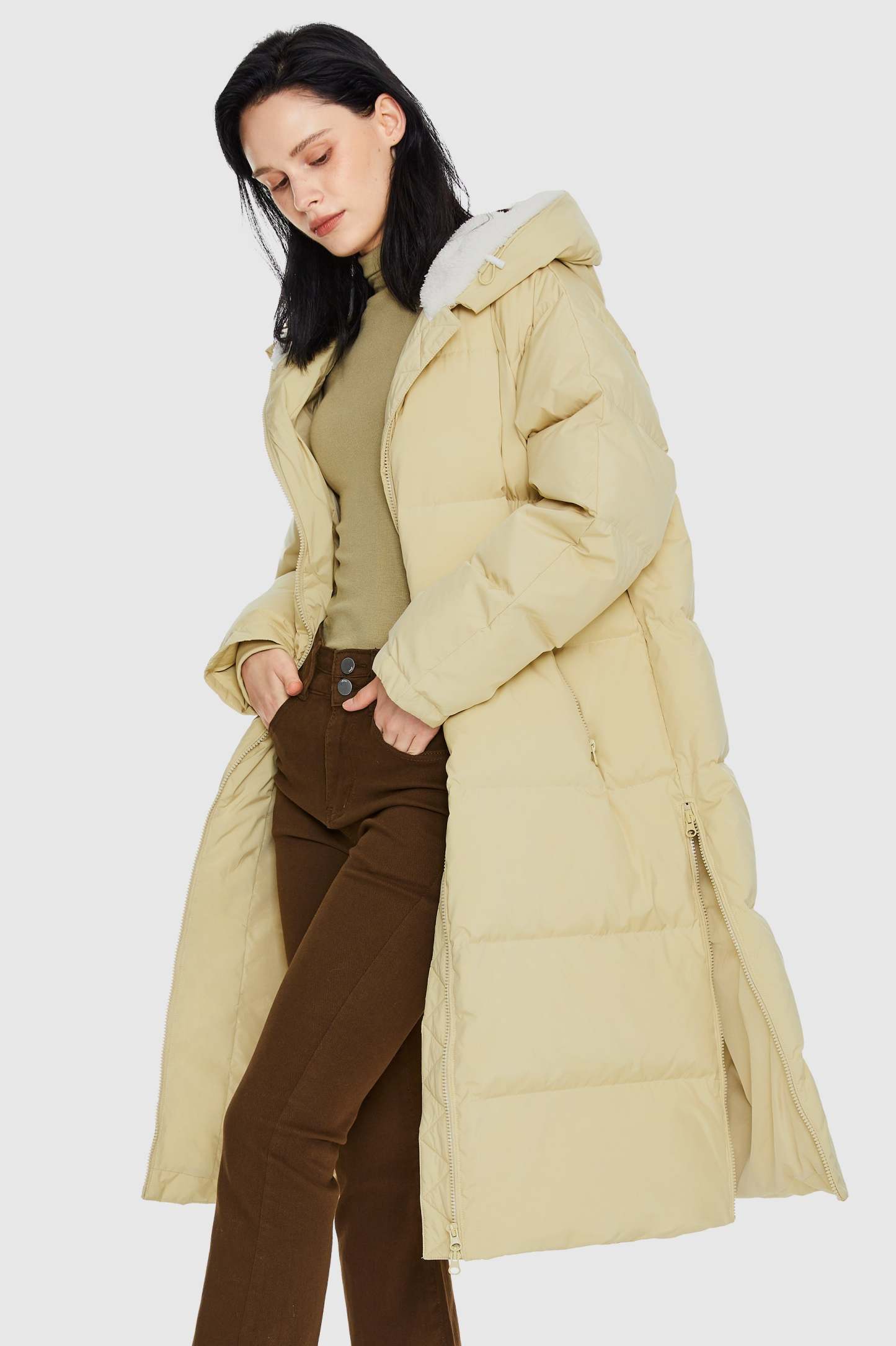 Long Puffer Down Jacket with Hem Slit