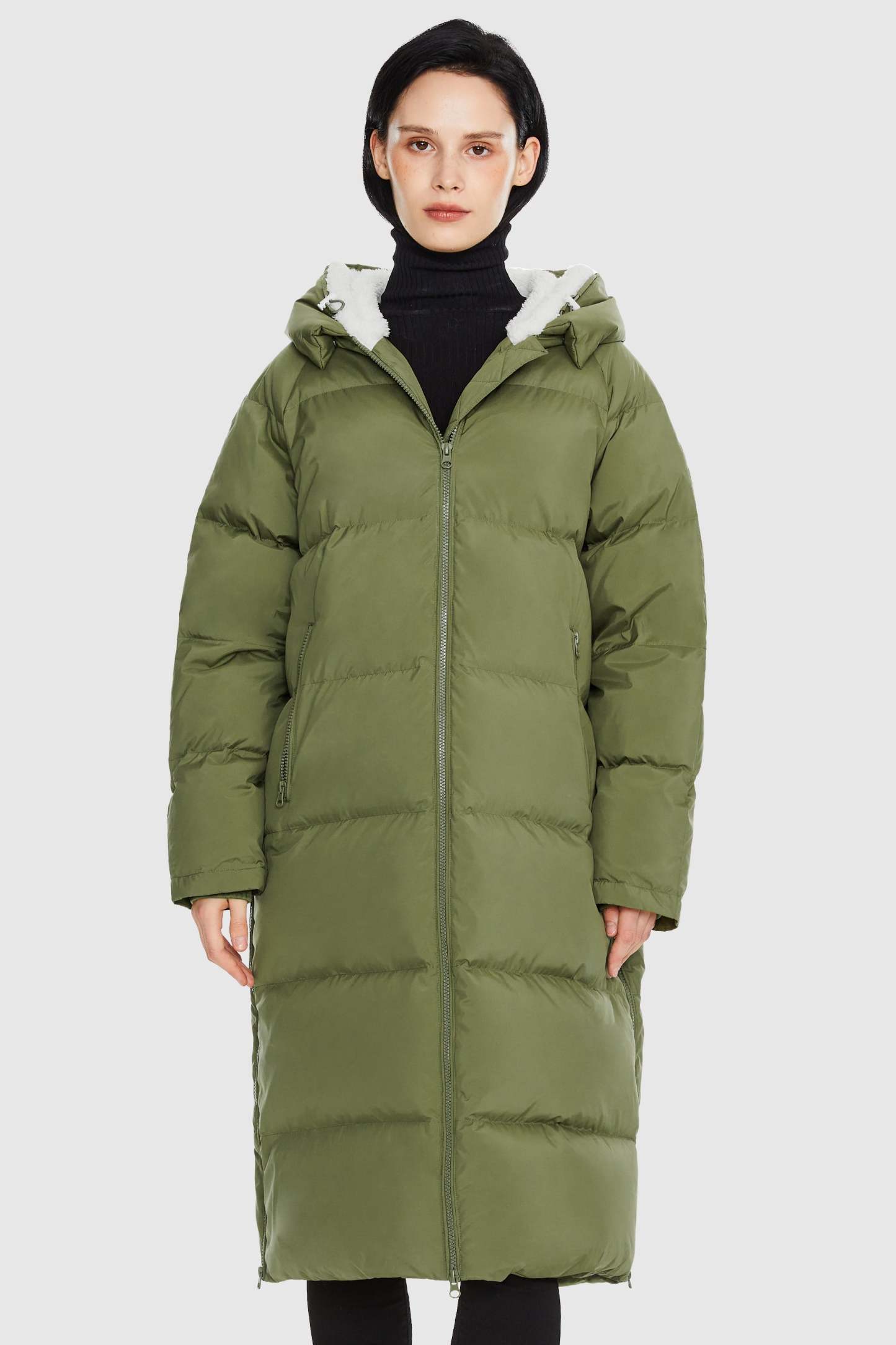 Long Puffer Down Jacket with Hem Slit