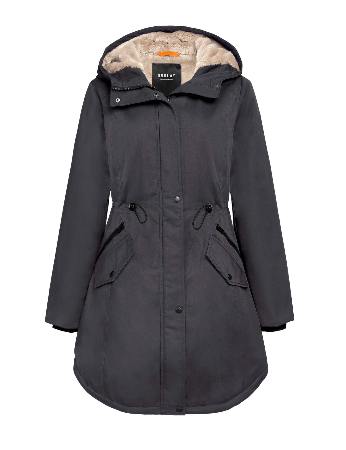 Fleece-Lined Hooded Parka Jacket with Pockets