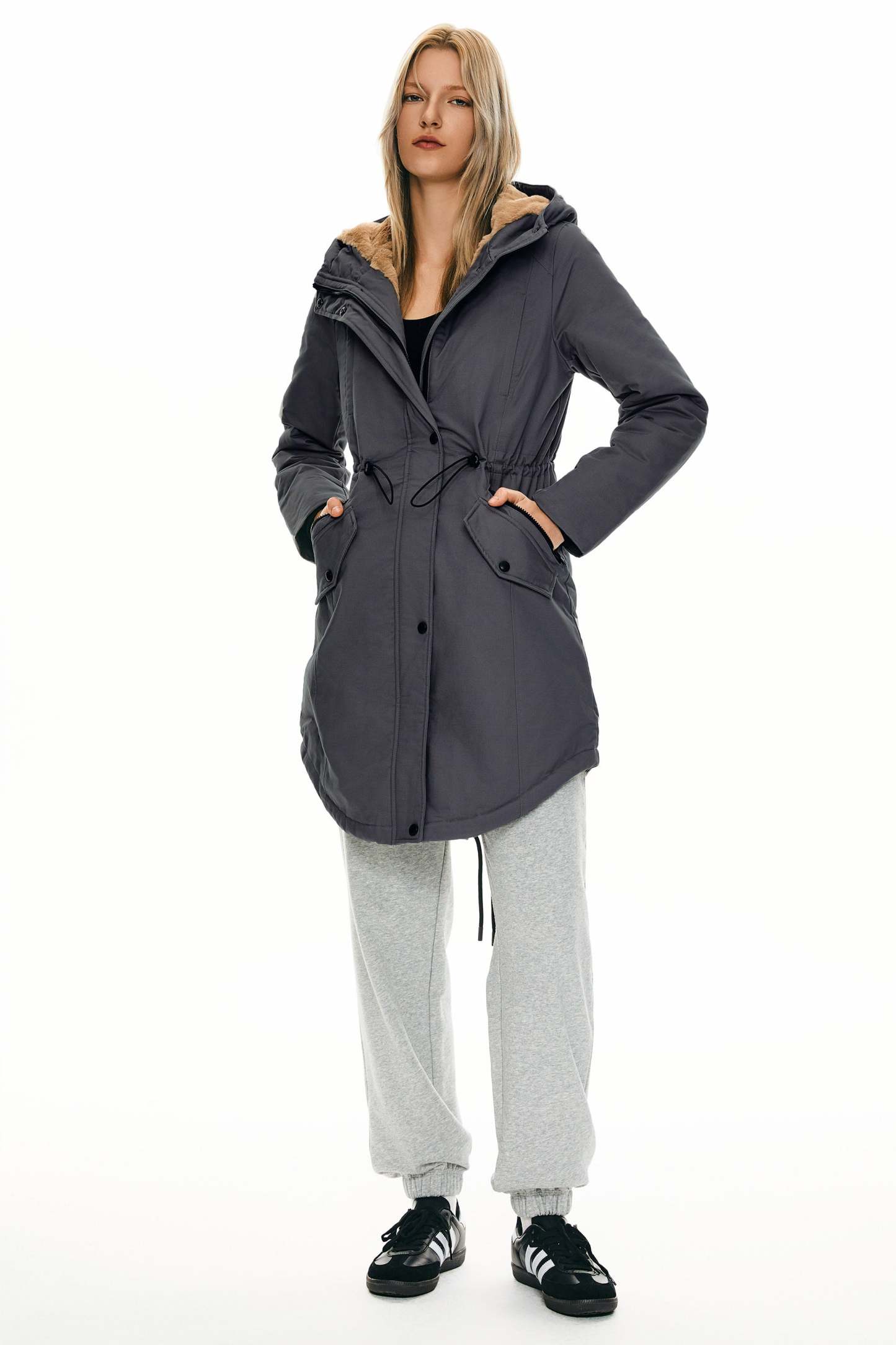 Fleece-Lined Hooded Parka Jacket with Pockets