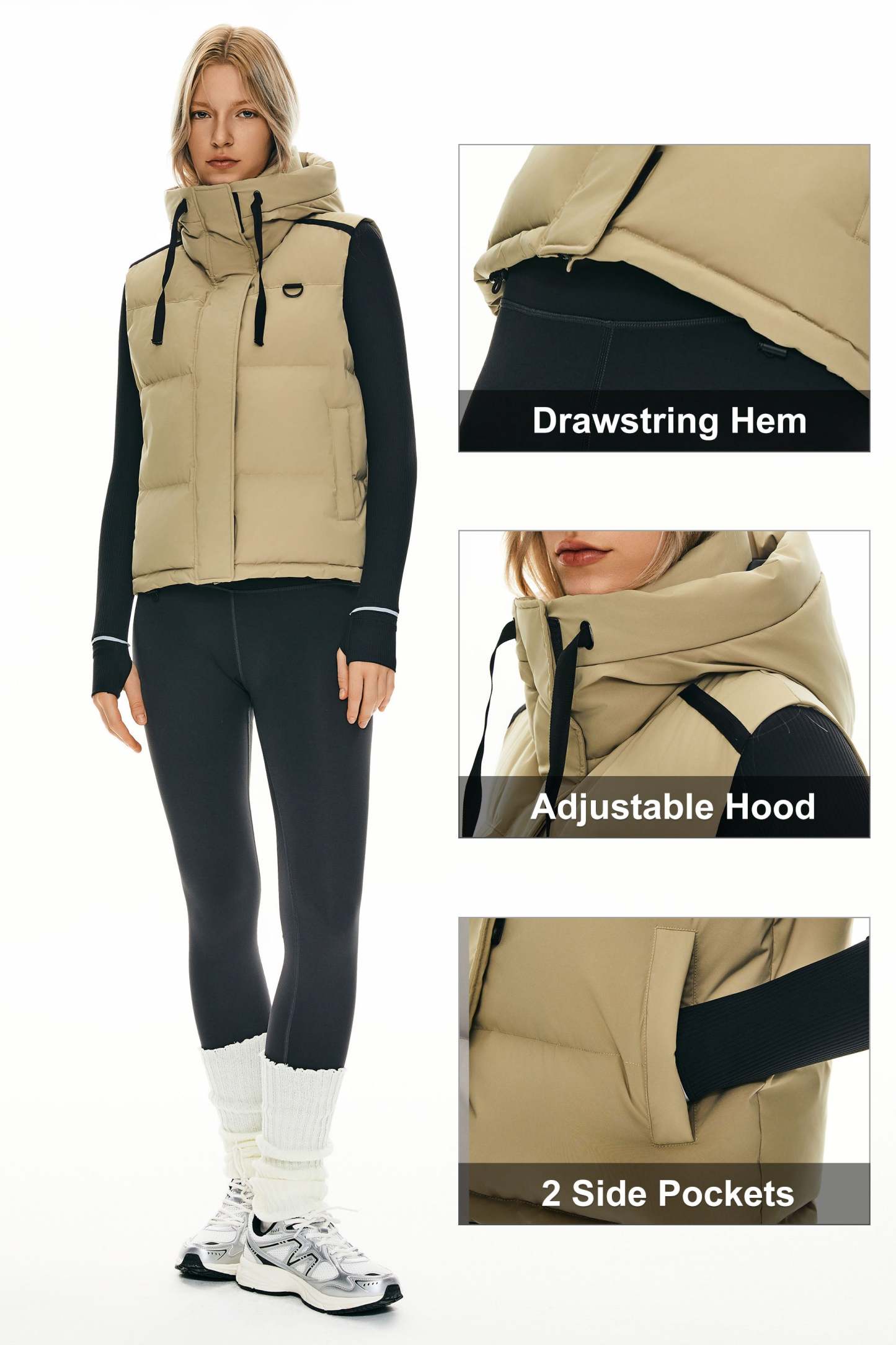 Puffer Down Vest Hooded Cropped Zip Up