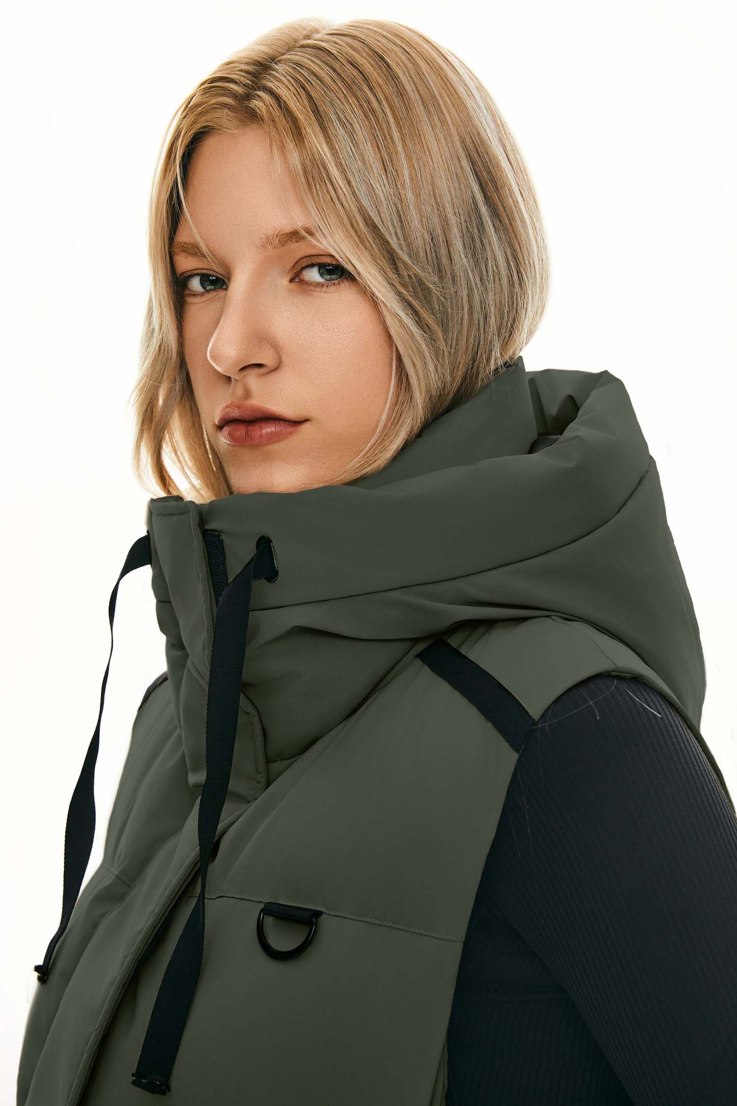 Puffer Down Vest Hooded Cropped Zip Up