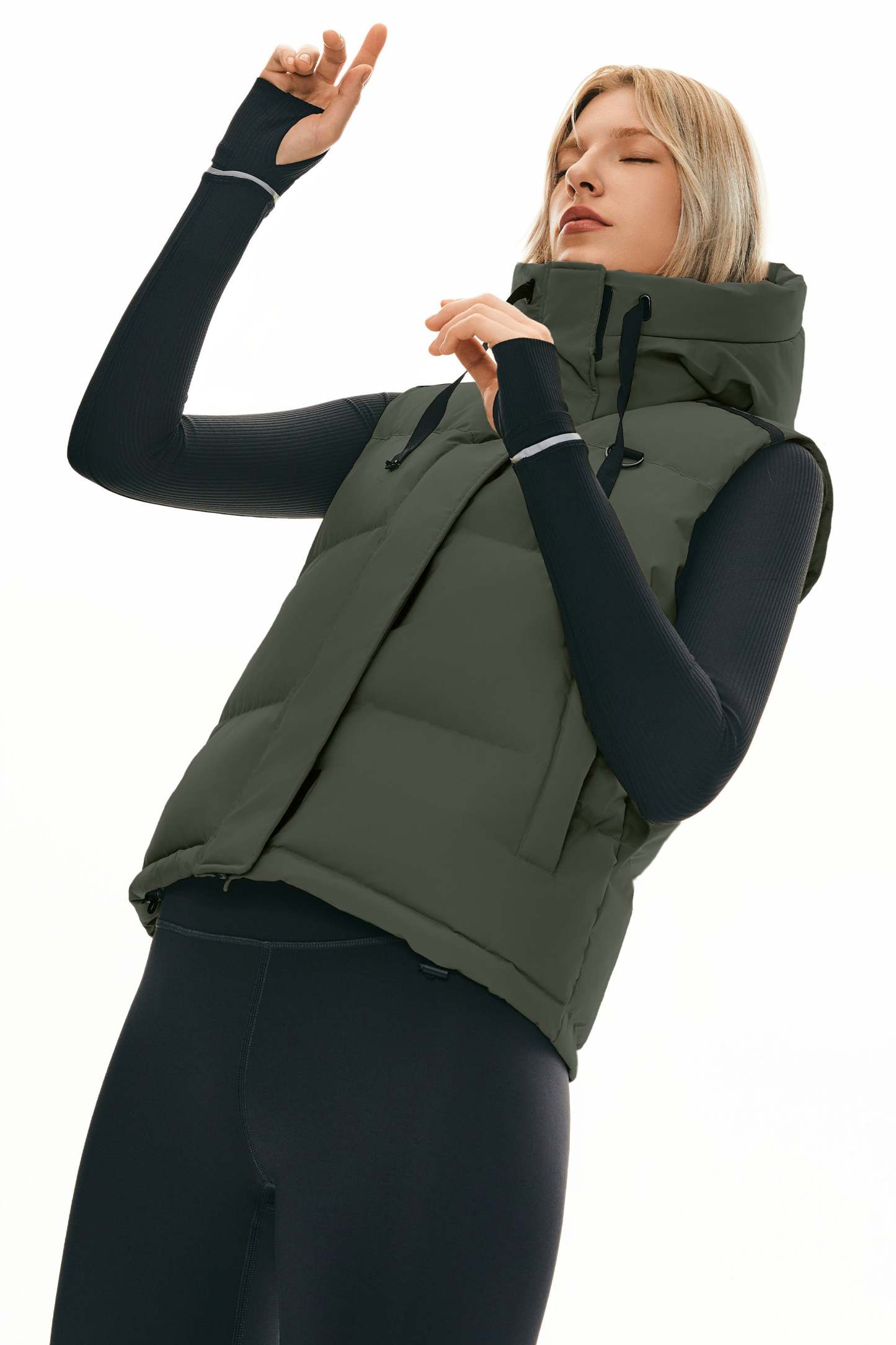 Puffer Down Vest Hooded Cropped Zip Up