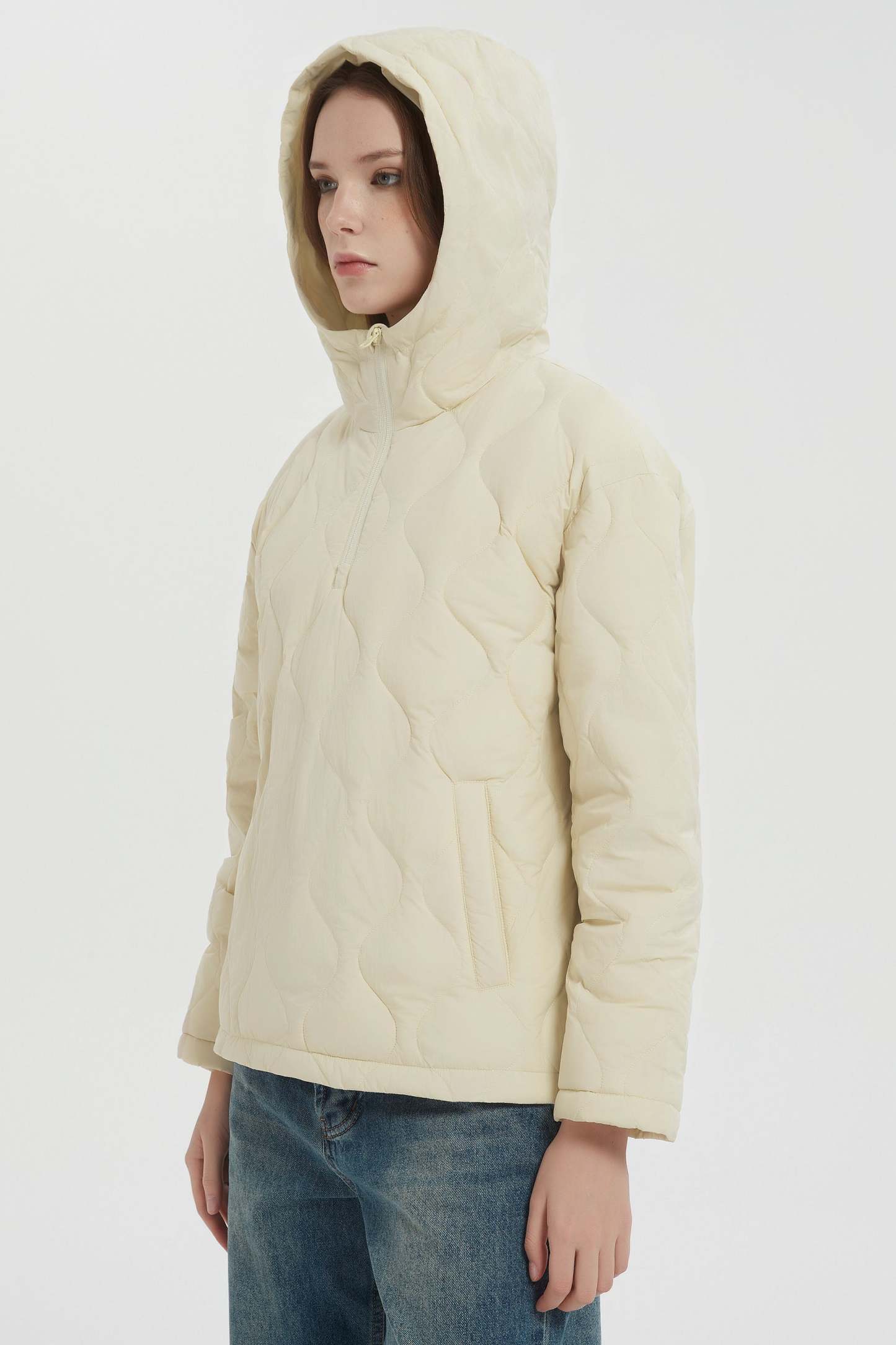 Down Puffer Jacket Half Zip Hoodies Coat
