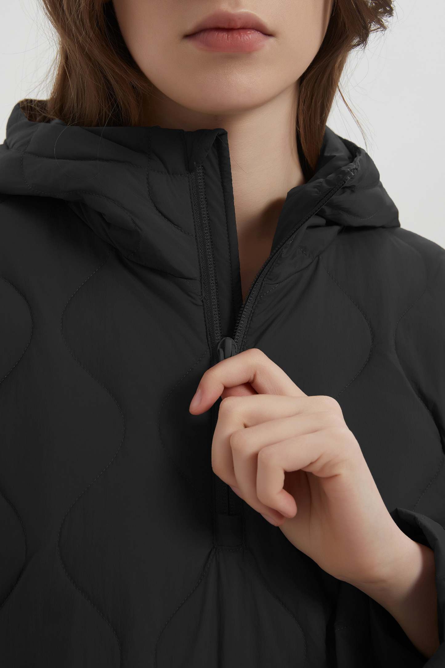 Down Puffer Jacket Half Zip Hoodies Coat