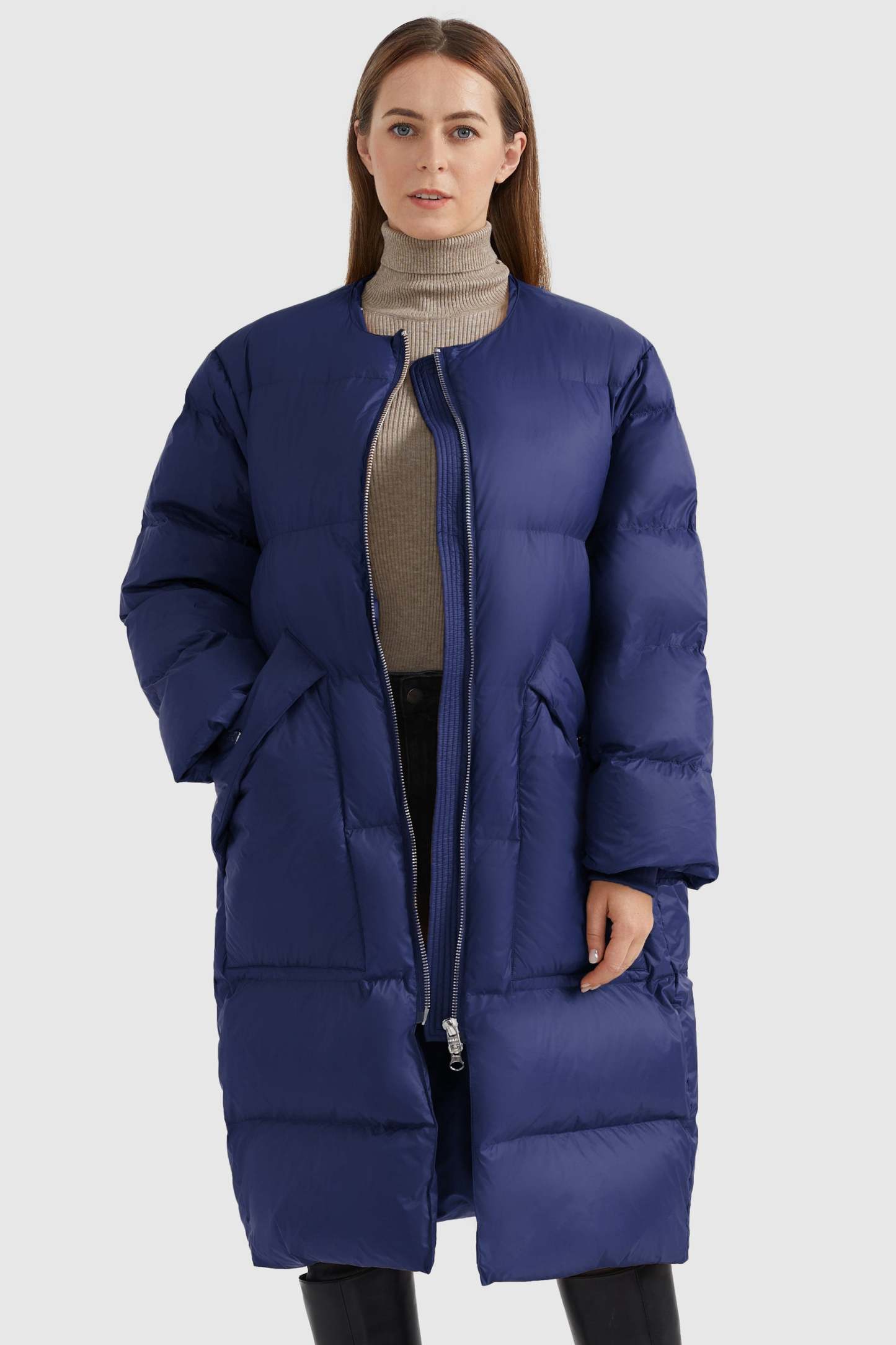 Puffer Long Stylish Winter Down Jacket with Warm Thickened Collar