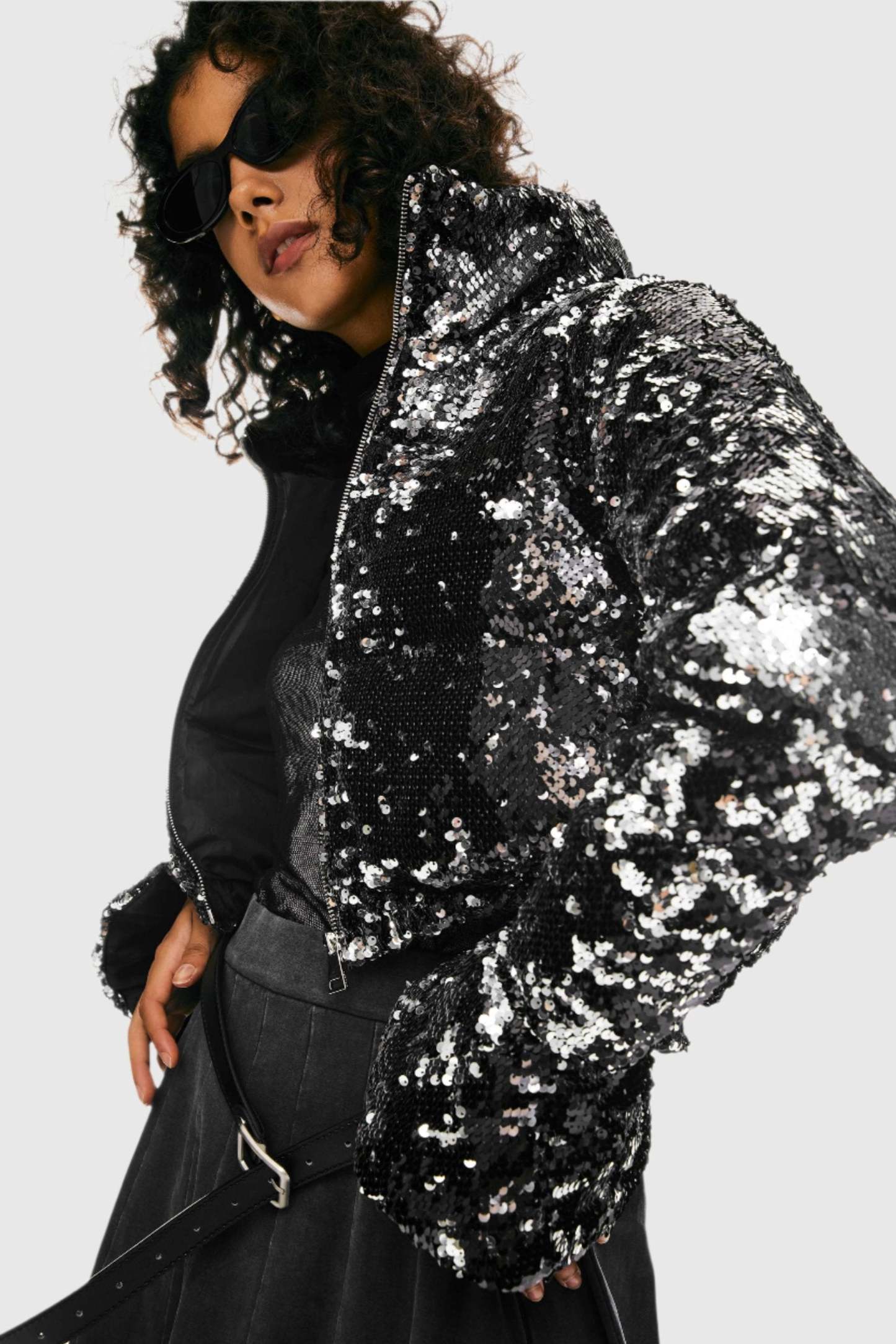 Sequin Fashion Petite Down Jacket with Stand Collar