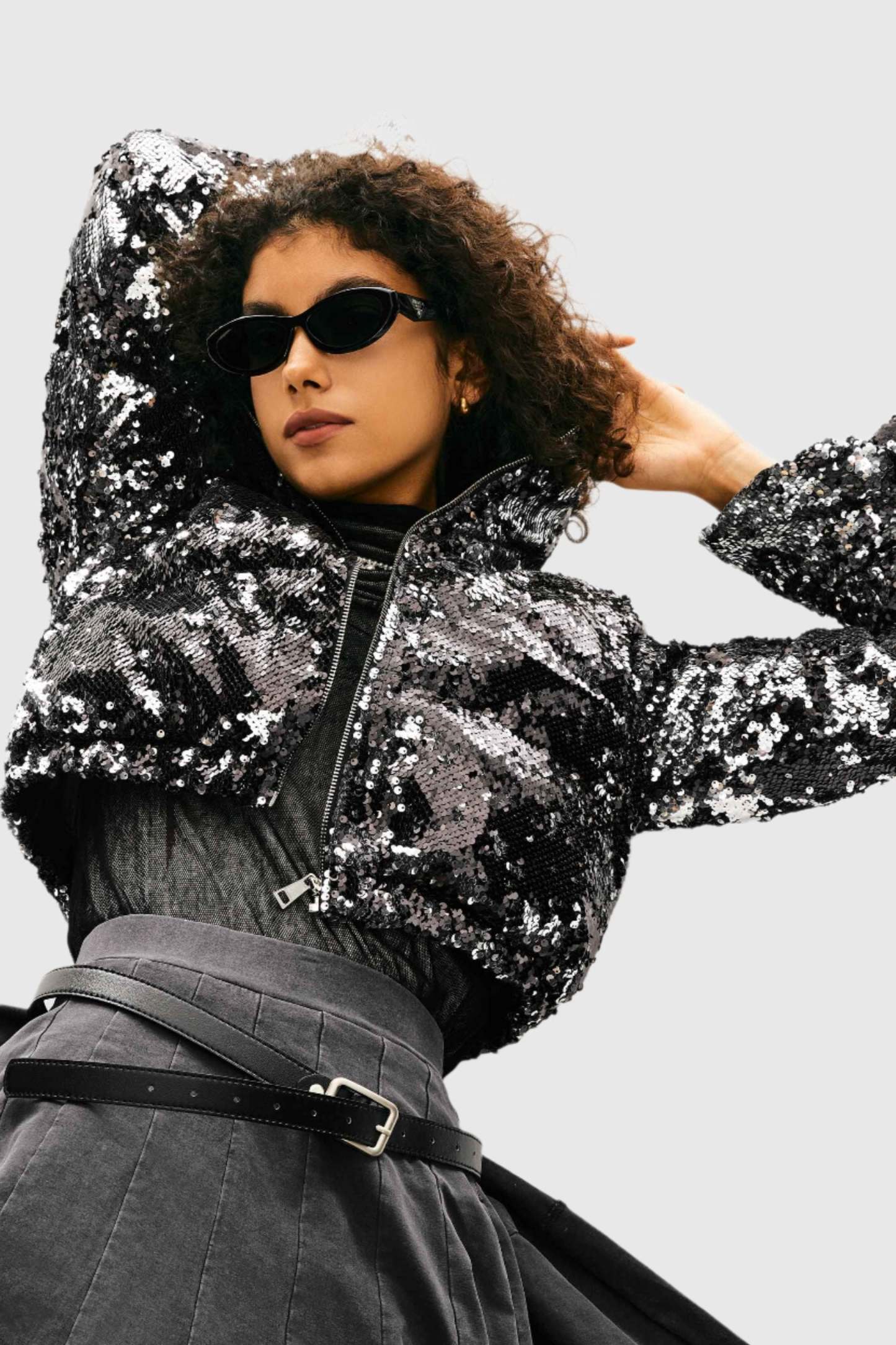 Sequin Fashion Petite Down Jacket with Stand Collar