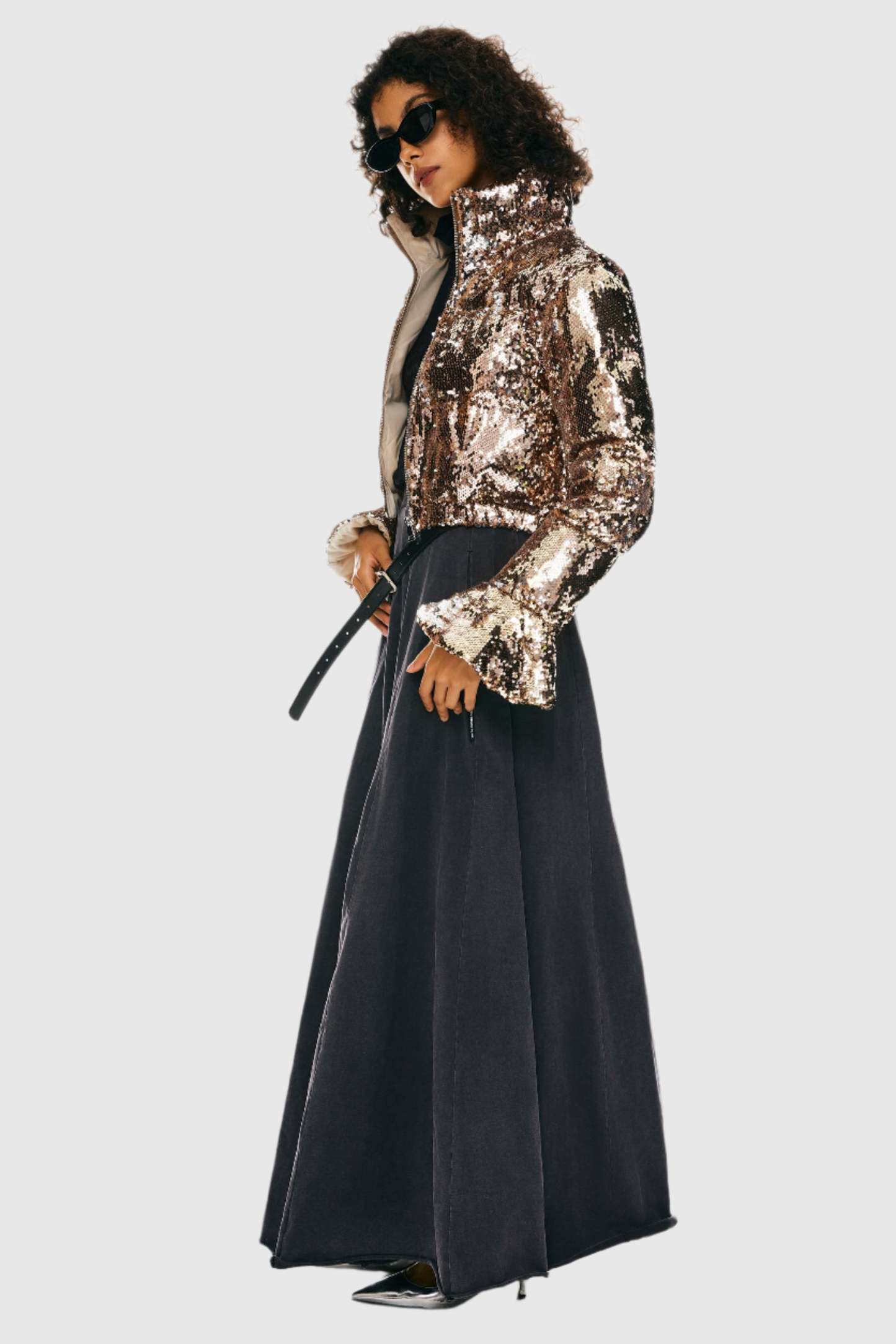 Sequin Fashion Petite Down Jacket with Stand Collar