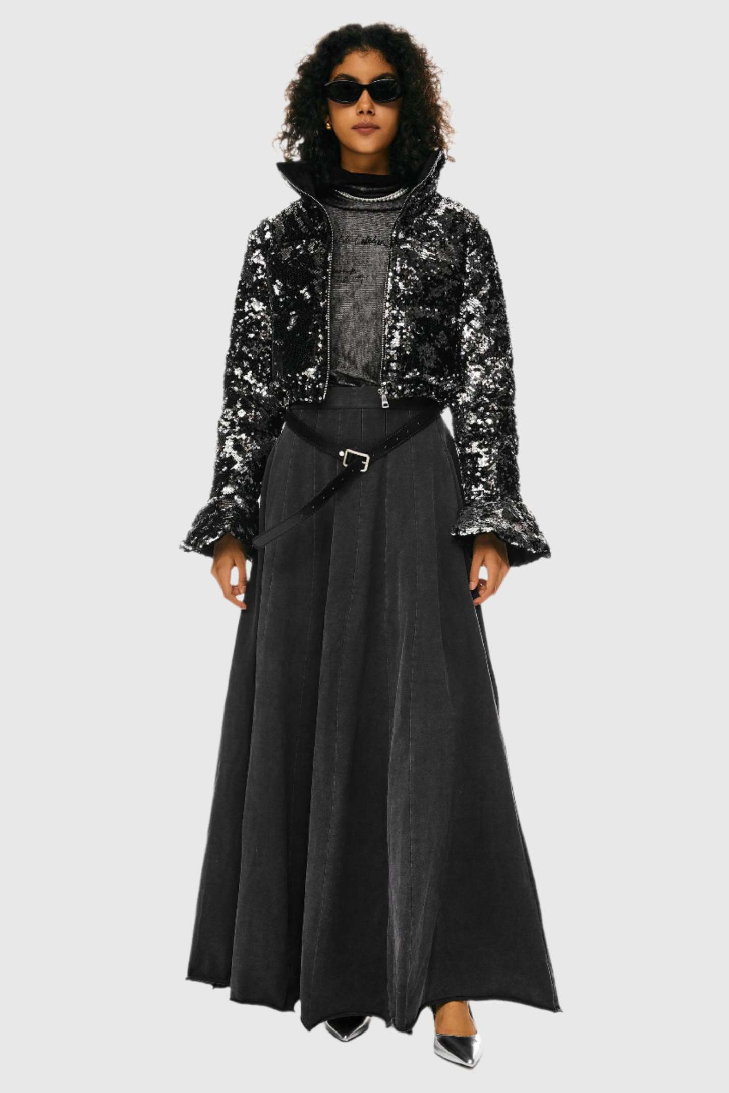 Sequin Fashion Petite Down Jacket with Stand Collar