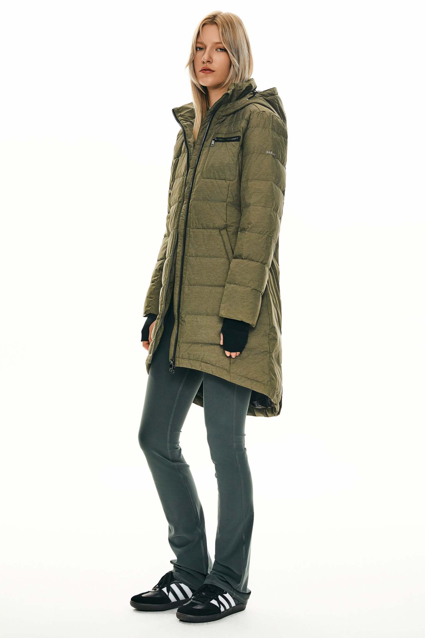 Slant Pocket Zip up Puffer Down Coat